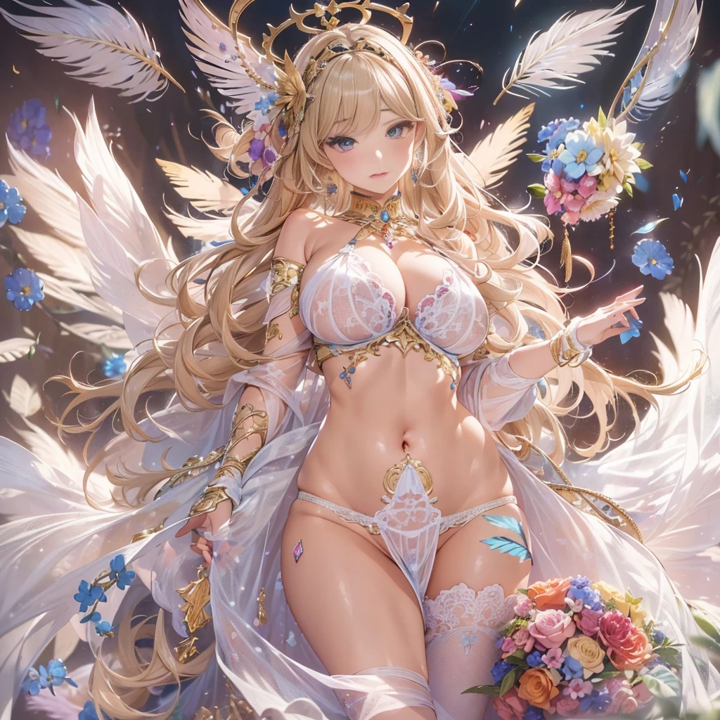 beautiful美しさ, 3D two-dimensional, rich, blonde, skirt, stockings, high heels, poison、star、star、(Highly detailed CG Unity 8K wallpaper),(masterpiece), (最high quality), (Super detailed), (best illustrations),(best shadow), (sharp eyeliner, eye shadow, fine eye:1.1), (超High resolution,realistic,最high quality,realistic),(8K,RAW photo,最high quality,マstarプル),mature woman、sensual curves、huge breasts、thighs、bubble、お尻のmasterpiece, 最high quality, Super detailed, full body shot, mature woman, beautiful mature woman, nightgown and underwear, enchanting smile, thick lips, Chubby lips, blush, looking at the viewer, provocative expression, beautiful髪型, cleavage, Plump、curvy hips、attractive face、sexy lingerie、an inviting gaze、Expression of emotions、Lewd underwear、(((erotic see-through lingerie set)))、Standing position、gorgeous accessories 、big breastsの女性, bare shoulders, golden hair, colored feather, metal ornaments, colored flowers, particle, light, (masterpiece, 最high quality, 最high quality, official art, beautiful and aesthetic:1.2), (1 girl:1.3), very detailed,(fractal art:1.1),(colorful:1.1)、(flowers:1.3),most detailed,(zentangle:1.2), (dynamic pose), (abstract background:1.3), (shiny skin), (lots of colors :1.4), ,(earrings:1.4), (feather:1.4),masterpiece, 最high quality, Super detailed, 30~40 years, full body shot, beautiful 、various hairstyles，gold headband，plump breasts，beautiful butt，greek clothing，Tulle covers the breasts，perfectly proportioned, detailed clothing details,marble，god statue，cinematic lighting, film grain, Fuji color, 8K, masterpiece, Super detailed, high detail, high quality, High resolution,(((NSFW:1.2)))、exposed chest、Openwork decoration，(((see through dress)))、(((anatomically correct body))) , 最high quality, Super detailed, (((Lewd underwear)))、raise your butt, from below, (((R-18)))、Hakari、thighs, big breasts, Are standing, cowboy shot, blush, (((1 girl))), (masterpiece:1.3), (High resolution), (8K), (very detailed), perfect face, Nice eye and face, (((最high quality))), (Super detailed), detailed face and eye, (alone), High resolution、beautifuleye,(((sexy pose)))、(((整ったbig breasts)))、((beautiful eye))、luxury、(((超High resolution)))、(((detailed description)))、(((Chubby body type)))、(((Body parts that match the anatomy)))、beautiful長いまつ毛、balanced figure、２book arm、2 feet、Just the right size for your legs and arms、Fishnet tights、glamorous、(((Clear white and black eye)))、lipstick、Sparkling、Undistorted face, eye, and body、jewelry、gem