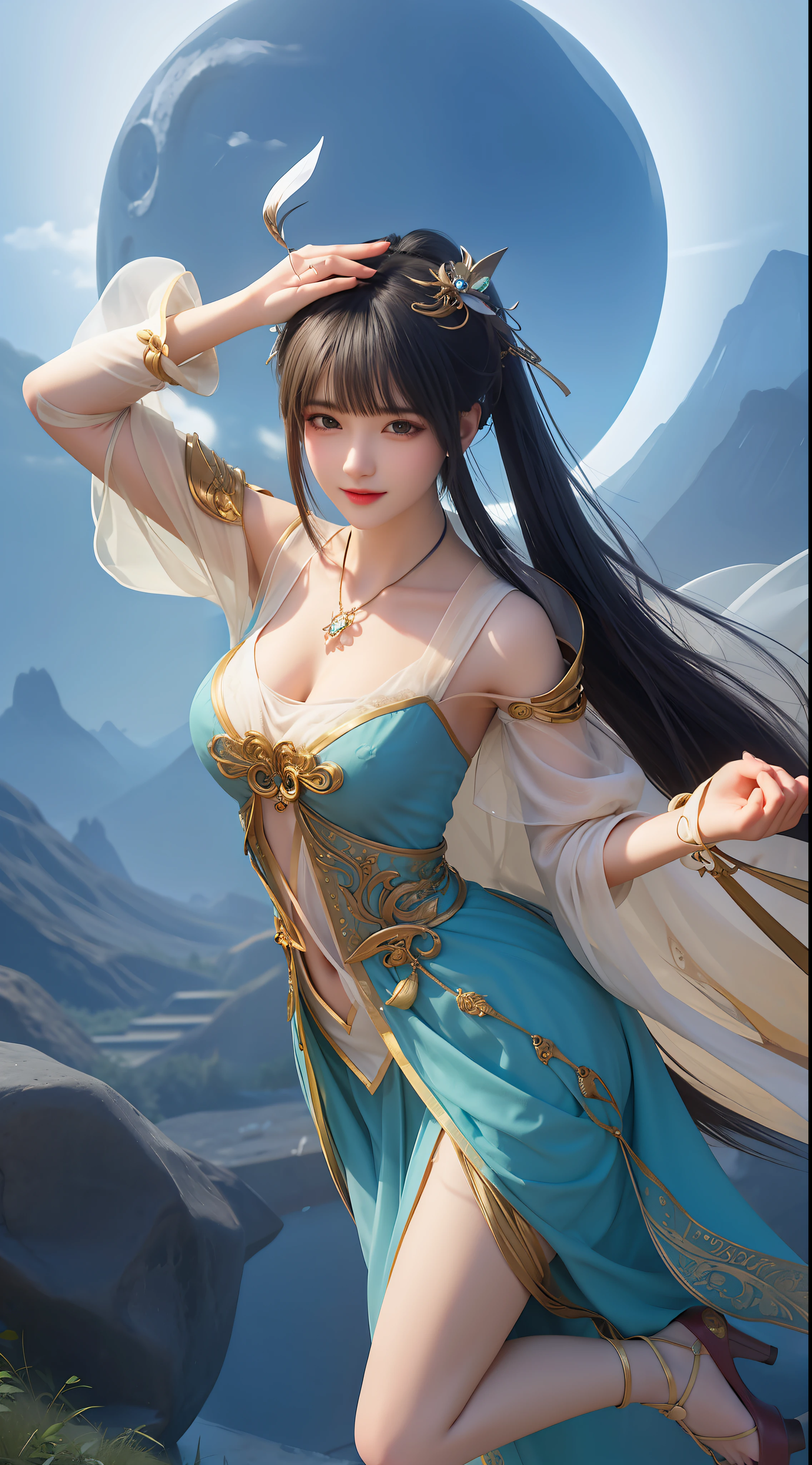 Moonlight的风景，A unique ancient costume goddess。Her gorgeous outfit sparkles，The skirt flutters in the breeze，It looks elegant and dynamic。Her eyes were full of amusement，As if blending into this peaceful nature。

The fashion goddess was wearing a pair of stylish high heels.，it seems incompatible with her elegant temperament，But it adds a touch of mystery and sexiness invisibly。。Her feet stepped on the bluestone，It's like dancing on the ground，Grace in every step。

Moonlight，The scenery is more hazy and beautiful。，Fairy Beauty。Her behavior is playful and cute，Makes people want to get closer，Discover her inner secrets。

，Ancient goddess landscape painting。She smiled，Kinetic，Everything is poetic，it&#39;intoxicating，Unable to escape。，，，white skirt，，sit on the floor，，front，white high heels，，Beautiful ass，showing genitals，No pants