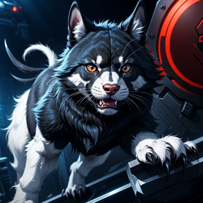 it is a furry creature the size of a small dog, with a long tail and large eyes. its sharp muzzle is covered with soft white whiskers, and small, sharp teeth can be seen from its mouth. it has four legs, each of which ends in soft, retractable claws. he is very graceful and agile, and can easily jump and climb high surfaces. it has thick fur that comes in a variety of colors, reconstruction, fictional creature,