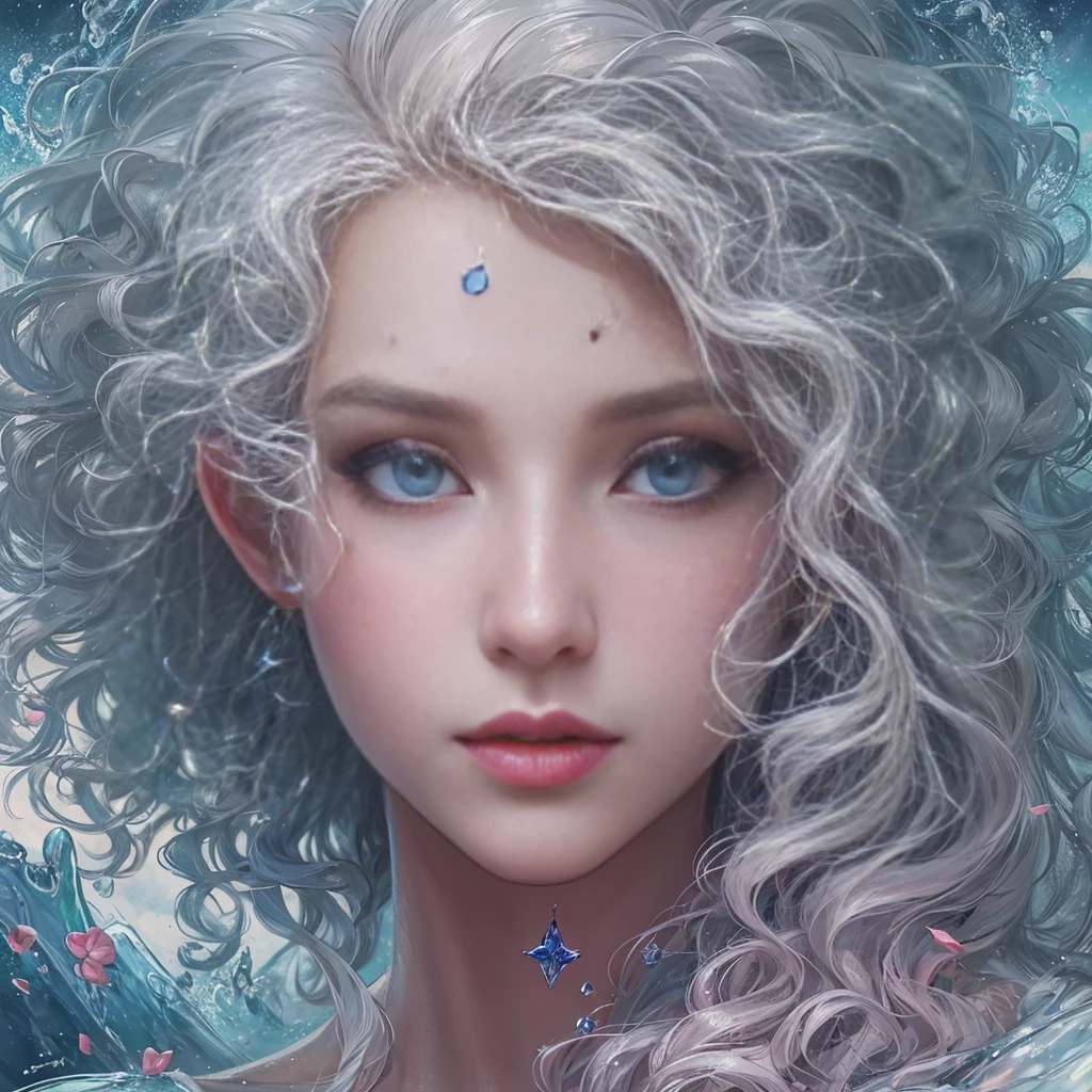 (masterpiece、top quality、top quality、수채화 water감(curly)、official art、Aesthetically pleasing:1.2)、(1 girl:1.3)、(fractal art:1.3)、upper part of the body、side to side、looking at viewer、patterns、(Gorgeous hair、half blonde,Half of the hair is silver.:1.2)、water、liquid、cloud、very colorful、starry、stone monument、tarot cards,Elf,lipstick,ruddy complexion,purple eyes,
