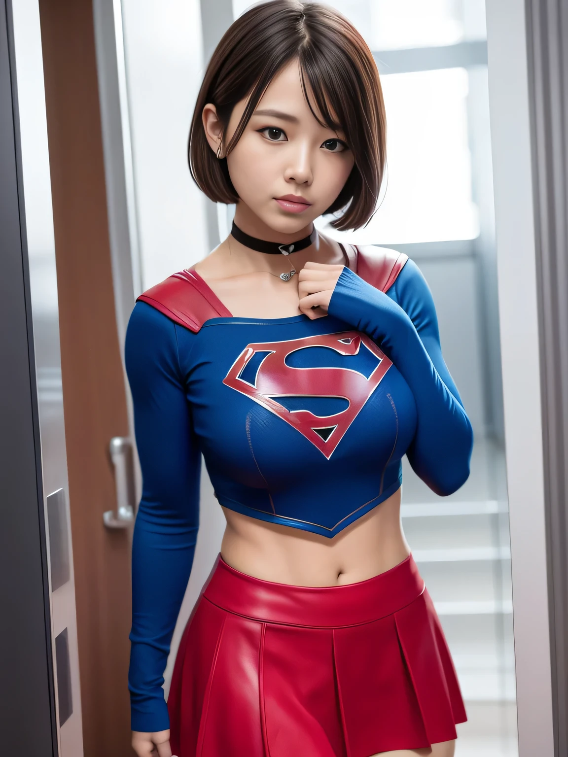 masterpiece、Short-haired Supergirl、research complex、Looking at the camera、Large breasts、Fancy Dance,choker、red mini skirt、long sleeve、Cowgirl、Estrus