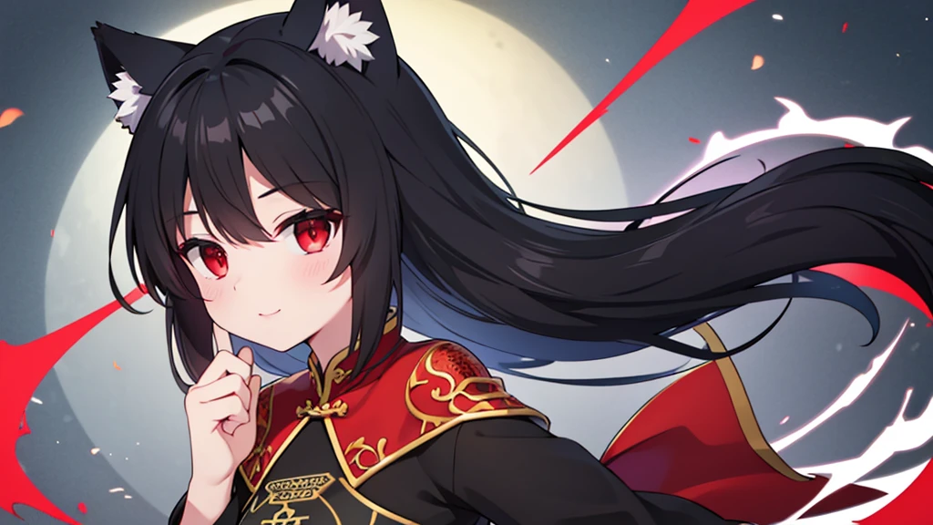 (best quality), (masterpiece), black hair, wolf ears, red eyes, China dress