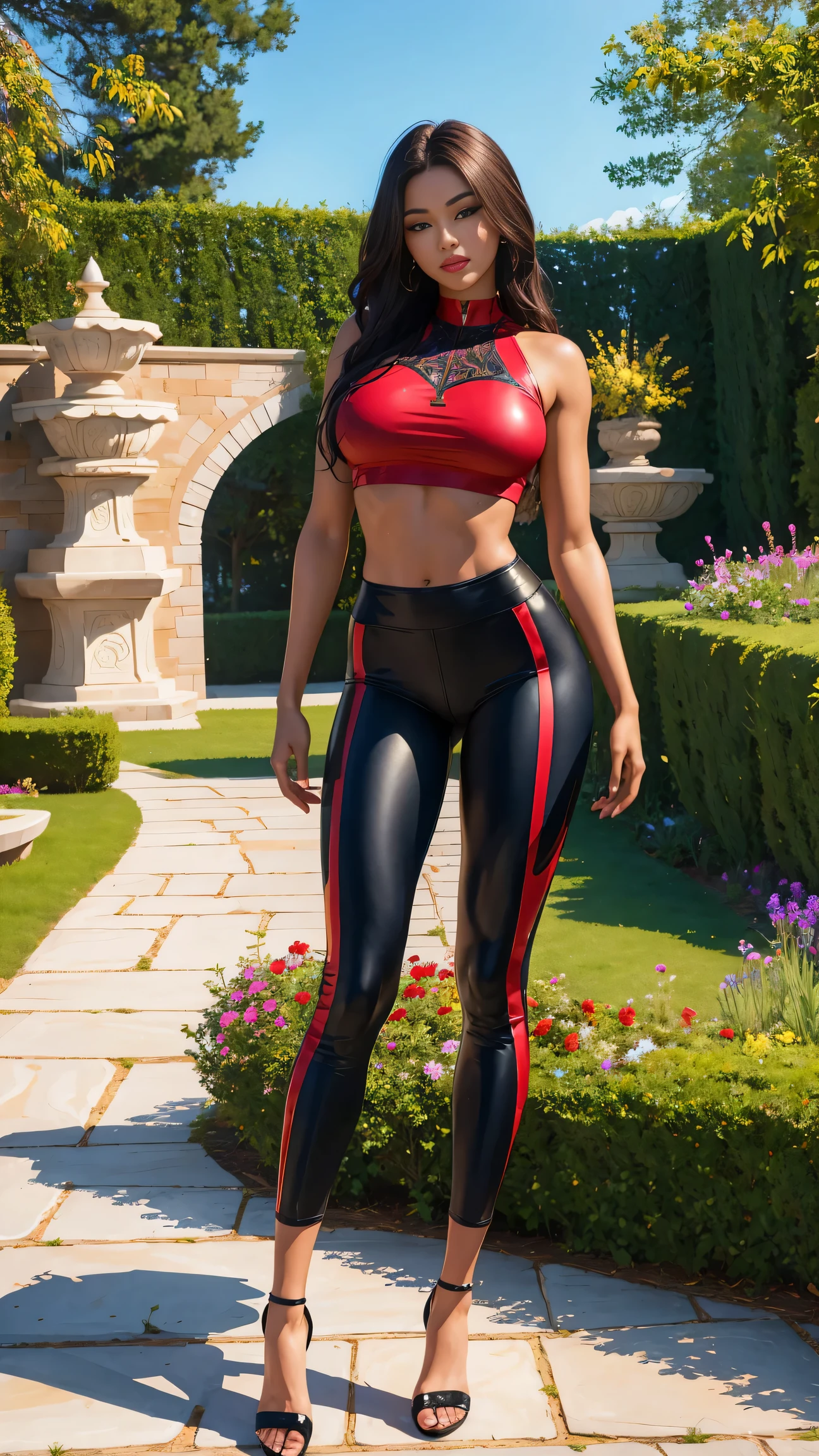 (m1n1jello:0.6), crop top, sweatpants, muscular, wide hips, large breasts, thick thighs, standing, looking at viewer, in a garden, slim, slender, looking at viewer, (masterpiece), (best quality:1.2), absurdres, intricate details, (highly detailed skin:1.2),, photorealistic, beautiful women, best quality, (masterpiece:1.3), closed mouth, looking at viewer,(highly detailed face:1.3), perfect face, full lips, full body view, tall, long sexy legs,
Base Negative 2.0,,jewelry
