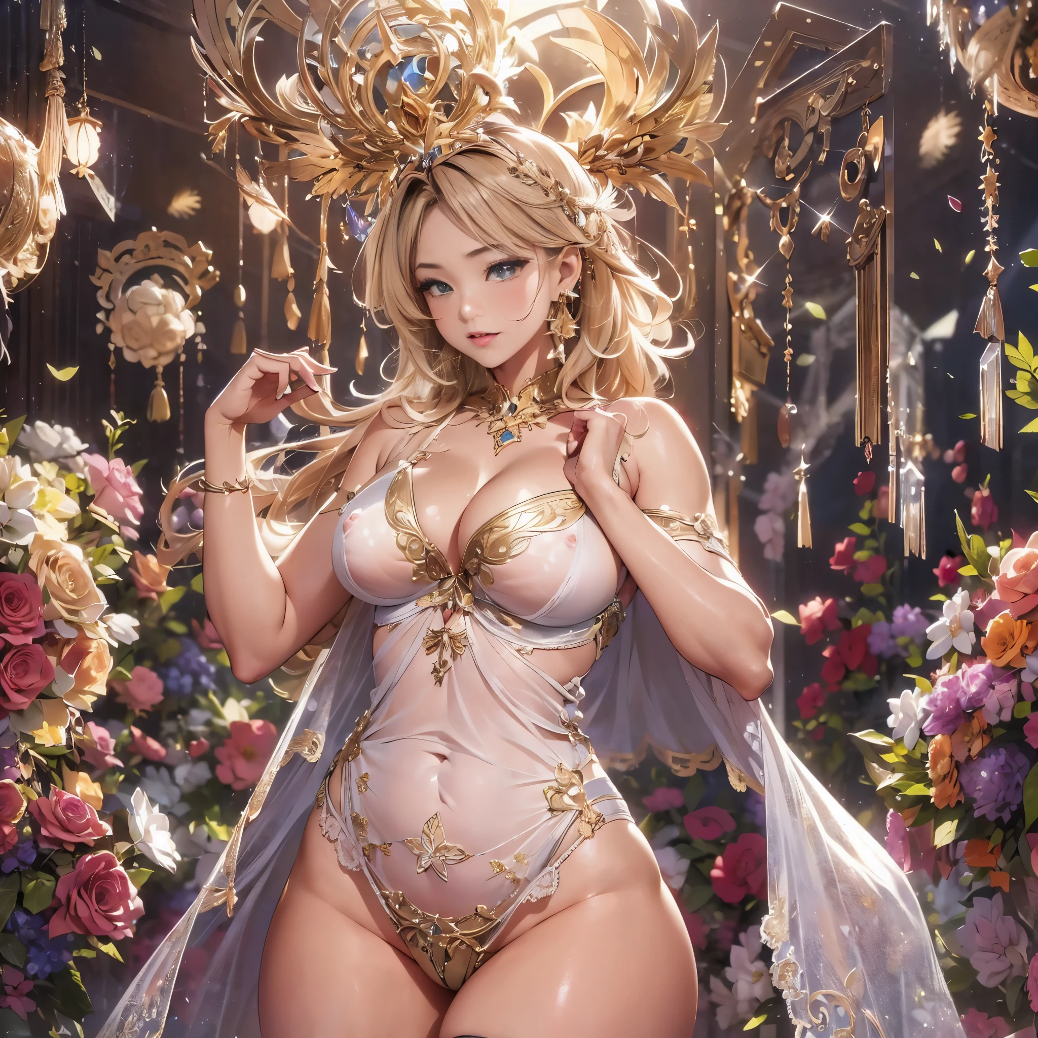 beautiful美しさ, 3D two-dimensional, rich, blonde, skirt, stockings, high heels, poison、star、star、(Highly detailed CG Unity 8K wallpaper),(masterpiece), (最high quality), (Super detailed), (best illustrations),(best shadow), (sharp eyeliner, eye shadow, fine eye:1.1), (超High resolution,realistic,最high quality,realistic),(8K,RAW photo,最high quality,star),mature woman、sensual curves、huge breasts、thighs、bubble、お尻のmasterpiece, 最high quality, Super detailed, full body shot, mature woman, beautiful mature woman, nightgown and underwear, enchanting smile, thick lips, Chubby lips, blush, looking at the viewer, provocative expression, beautiful髪型, cleavage, Plump、curvy hips、attractive face、sexy lingerie、an inviting gaze、Expression of emotions、Lewd underwear、(((erotic see-through lingerie set)))、Standing position、gorgeous accessories 、big breastsの女性, bare shoulders, golden hair, colored feather, metal ornaments, colored flowers, particle, light, (masterpiece, 最high quality, 最high quality, official art, beautiful and aesthetic:1.2), (1 girl:1.3), very detailed,(fractal art:1.1),(colorful:1.1)、(flowers:1.3),most detailed,(zentangle:1.2), (dynamic pose), (abstract background:1.3), (shiny skin), (lots of colors :1.4), ,(earrings:1.4), (feather:1.4),masterpiece, 最high quality, Super detailed, 30~40 years, full body shot, beautiful 、various hairstyles,gold headband,plump breasts,beautiful butt,greek clothing,Tulle covers the breasts,perfectly proportioned, detailed clothing details,marble,god statue,cinematic lighting, film grain, Fuji color, 8K, masterpiece, Super detailed, high detail, high quality, High resolution,(((NSFW:1.2)))、exposed chest、Openwork decoration,(((see through dress)))、(((解剖学的に正しいbody))) , 最high quality, Super detailed, (((Lewd underwear)))、raise your butt, from below, (((R-18)))、Hakari、thighs, big breasts, Are standing, cowboy shot, blush, (((1 girl))), (masterpiece:1.3), (High resolution), (8K), (very detailed), perfect face, Nice eye and face, (((最high quality))), (Super detailed), detailed face and eye, (alone), High resolution、beautifuleye,(((sexy pose)))、(((整ったbig breasts)))、((beautiful eye))、luxury、(((超High resolution)))、(((detailed description)))、(((ぽっちゃりbody型)))、(((解剖学的構造に一致したbodyの部位)))、beautiful長いまつ毛、バランスのとれたbody型、2Book Arm、2 legs、Just the right size for your legs and arms、Fishnet tights、glamorous、(((Clear white and black eye)))、lipstick、Sparkling、Undistorted face, eye, body、jewelry、gem