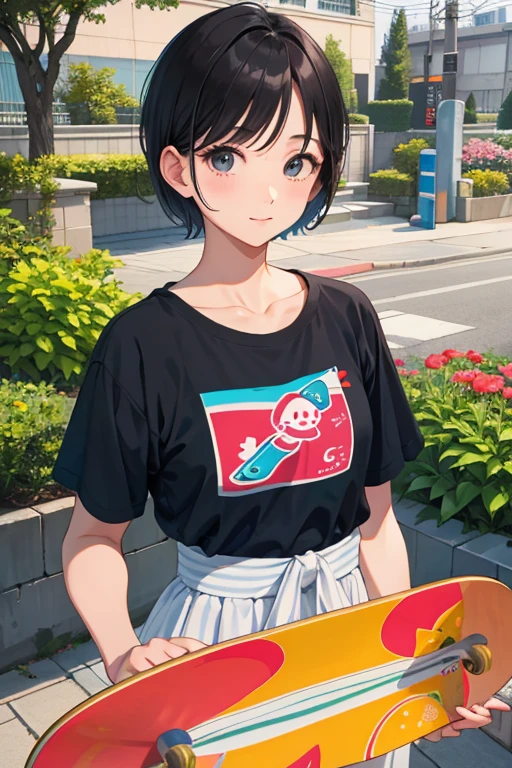 Ride a skateboard、Beauty、Upper body、34 years old、short hair、Hand2Book、meaty、Glamour、garden