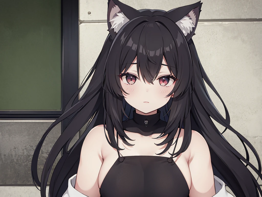 Highest image quality、highest quality、master piece、black hair、long hair、Ragged hair、wolf ears