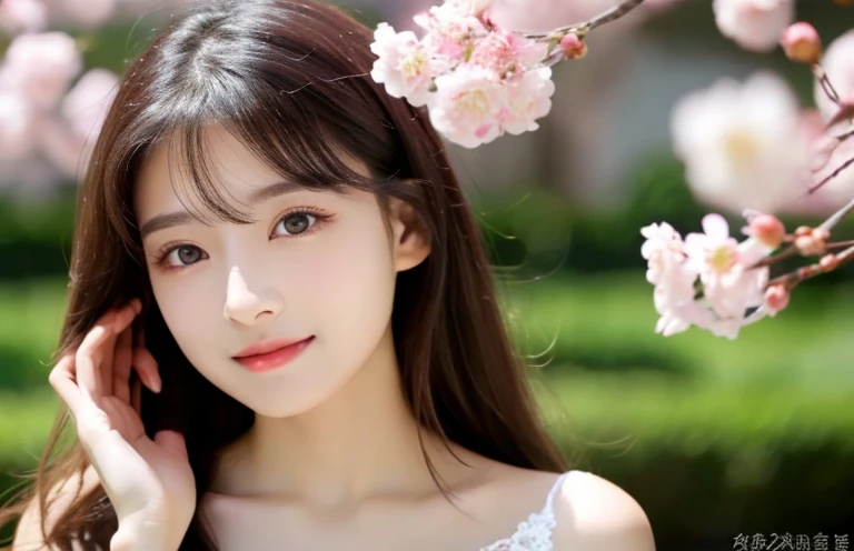 highest quality、beautiful girl、white skin skin、real human skin、（be familiar with）、oval face、pores、ultra high resolution、（8K、Raw photo、realistic：1.4）、1 girl、turned into slime、（Someone who looks at you with calm, goddess-like eyes.）happiness:1.2)、(lip gloss、eyelash、gross face、highest quality、ultra high resolution、wide range of lighting、natural shading)、blanche、shiny、Cherry Blossom、Kenrokuen Garden