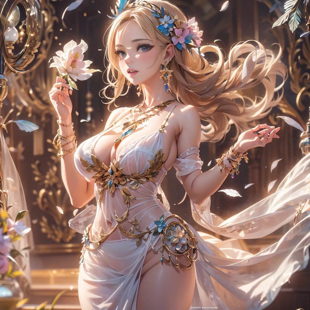 beautiful美しさ, 3D two-dimensional, rich, blonde, skirt, stockings, high heels, poison、star、star、(Highly detailed CG Unity 8K wallpaper),(masterpiece), (最high quality), (Super detailed), (best illustrations),(best shadow), (sharp eyeliner, eye shadow, fine eye:1.1), (超High resolution,realistic,最high quality,realistic),(8K,RAW photo,最high quality,マstarプル),mature woman、sensual curves、huge breasts、thighs、bubble、お尻のmasterpiece, 最high quality, Super detailed, full body shot, mature woman, beautiful mature woman, nightgown and underwear, enchanting smile, thick lips, Chubby lips, blush, looking at the viewer, provocative expression, beautiful髪型, cleavage, Plump、curvy hips、attractive face、sexy lingerie、an inviting gaze、Expression of emotions、Lewd underwear、(((erotic see-through lingerie set)))、Standing position、gorgeous accessories 、big breastsの女性, bare shoulders, golden hair, colored feather, metal ornaments, colored flowers, particle, light, (masterpiece, 最high quality, 最high quality, official art, beautiful and aesthetic:1.2), (1 girl:1.3), very detailed,(fractal art:1.1),(colorful:1.1)、(flowers:1.3),most detailed,(zentangle:1.2), (dynamic pose), (abstract background:1.3), (shiny skin), (lots of colors :1.4), ,(earrings:1.4), (feather:1.4),masterpiece, 最high quality, Super detailed, 30~40 years, full body shot, beautiful 、various hairstyles,gold headband,plump breasts,beautiful butt,greek clothing,Tulle covers the breasts,perfectly proportioned, detailed clothing details,marble,god statue,cinematic lighting, film grain, Fuji color, 8K, masterpiece, Super detailed, high detail, high quality, High resolution,(((NSFW:1.2)))、exposed chest、Openwork decoration,(((see through dress)))、(((解剖学的に正しいbody))) , 最high quality, Super detailed, (((Lewd underwear)))、raise your butt, from below, (((R-18)))、Hakari、thighs, big breasts, Are standing, cowboy shot, blush, (((1 girl))), (masterpiece:1.3), (High resolution), (8K), (very detailed), perfect face, Nice eye and face, (((最high quality))), (Super detailed), detailed face and eye, (alone), High resolution、beautifuleye,(((sexy pose)))、(((整ったbig breasts)))、((beautiful eye))、luxury、(((超High resolution)))、(((detailed description)))、(((ぽっちゃりbody型)))、(((解剖学的構造に一致したbodyの部位)))、beautiful長いまつ毛、バランスのとれたbody型、2Book Arm、2 legs、Just the right size for your legs and arms、Fishnet tights、glamorous、(((Clear white and black eye)))、lipstick、Sparkling、(Undistorted face, eye, body)、jewelry、gem、(長くカールしたbeautifulまつ毛)、(((バランス良いbeautiful胸)))、(Transparent, exquisite skin:1.2)