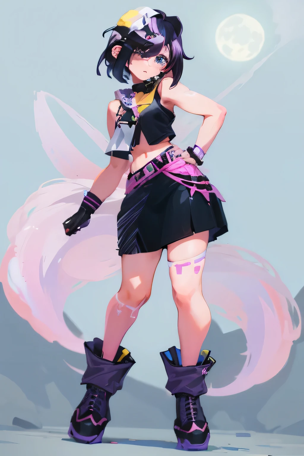 Cartoon girl wearing short skirt and boots, heroine 👀 :8, glitchpunk girl, SleekDesign, whole body concept, Pokemon Trainer Set, Harusuke Yayoi, Moon-themed costumes, WHO, raver girl, clear SleekDesign, e-girl, e-girl, whole body!!, jrpg aztec street fashion