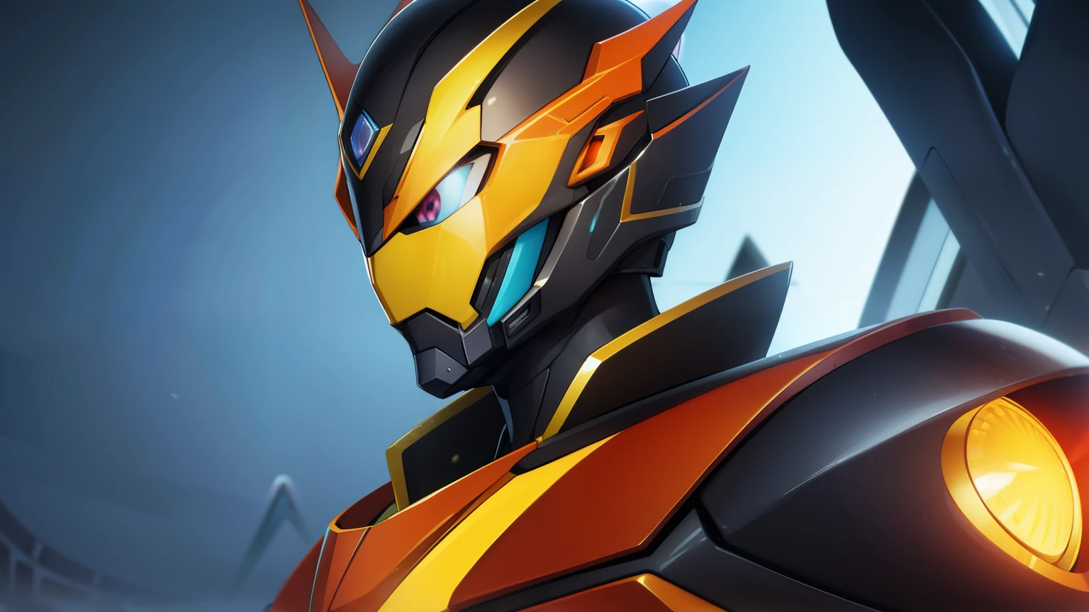 kamen rider solaris, kamen rider driver, orange flame motif, queen bee motif, mecha humanoid helmet, face entirely covered on helmet, standing, BREAK looking at viewer, BREAK (masterpiece:1.2), best quality, high resolution, unity 8k wallpaper, (illustration:0.8), (beautiful detailed eyes:1.6), extremely detailed face, perfect lighting, extremely detailed CG, (perfect hands, perfect anatomy)