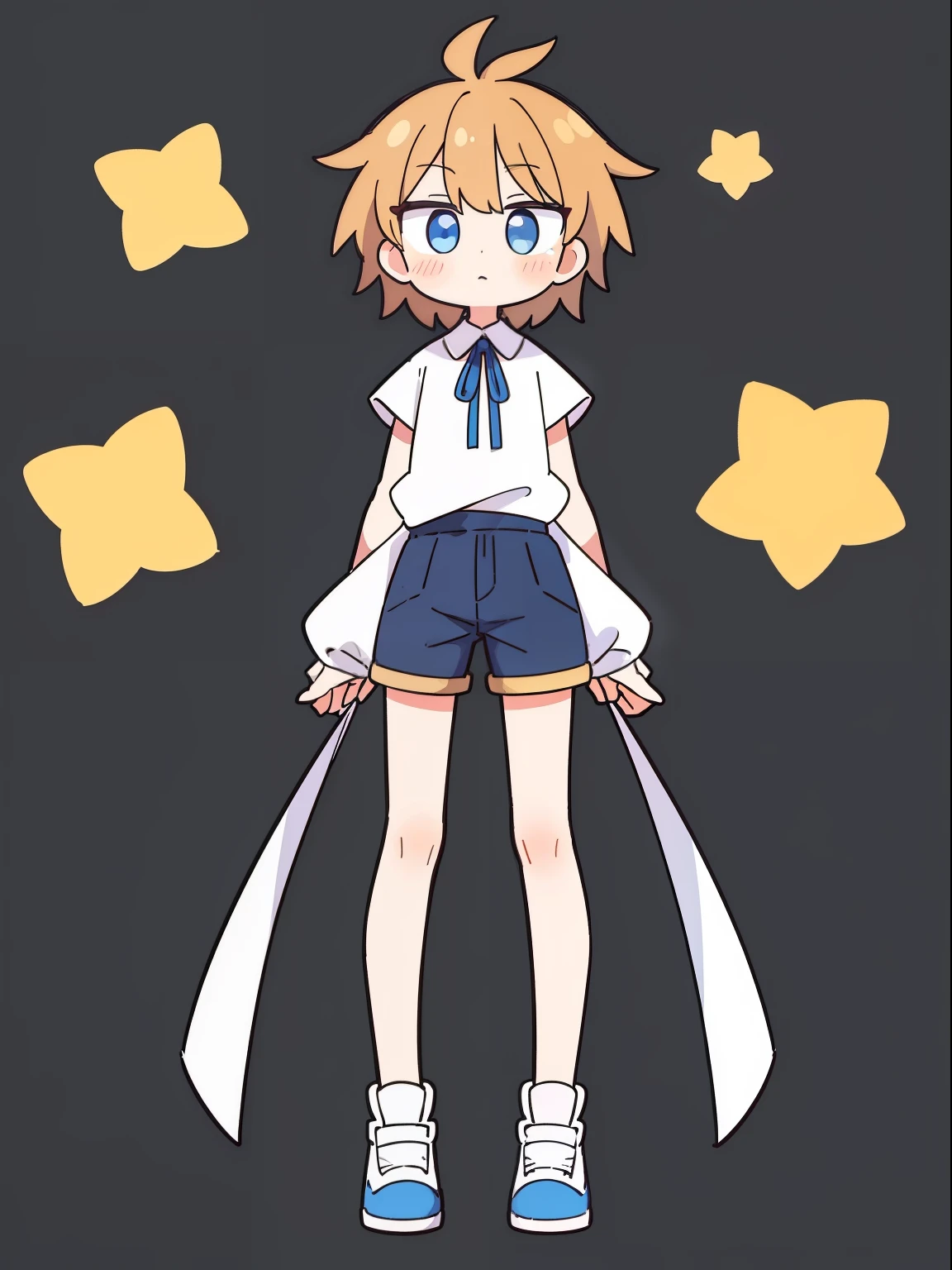 1 boy, shorts, whole body, Sister head,Qi bangs, (thigh), blush,standing posture