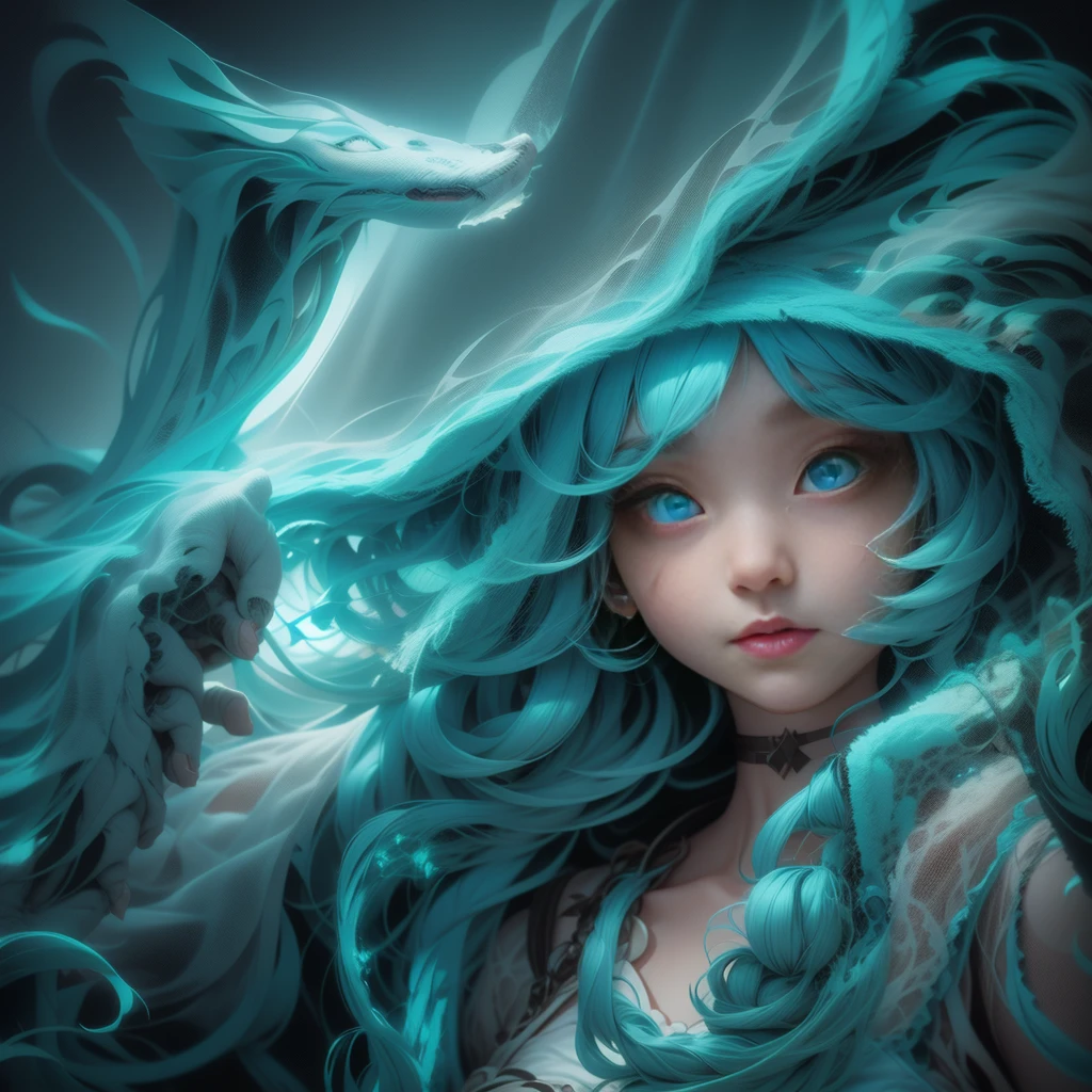 light blue hair, Turquoise eyes, long eyelashes, Big red lips, Almond eyes, beauty, girly, curls, Princess