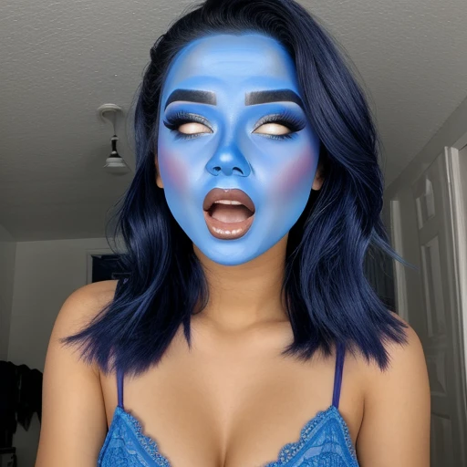 Blue face makeup,(masterpiece) blowjob 