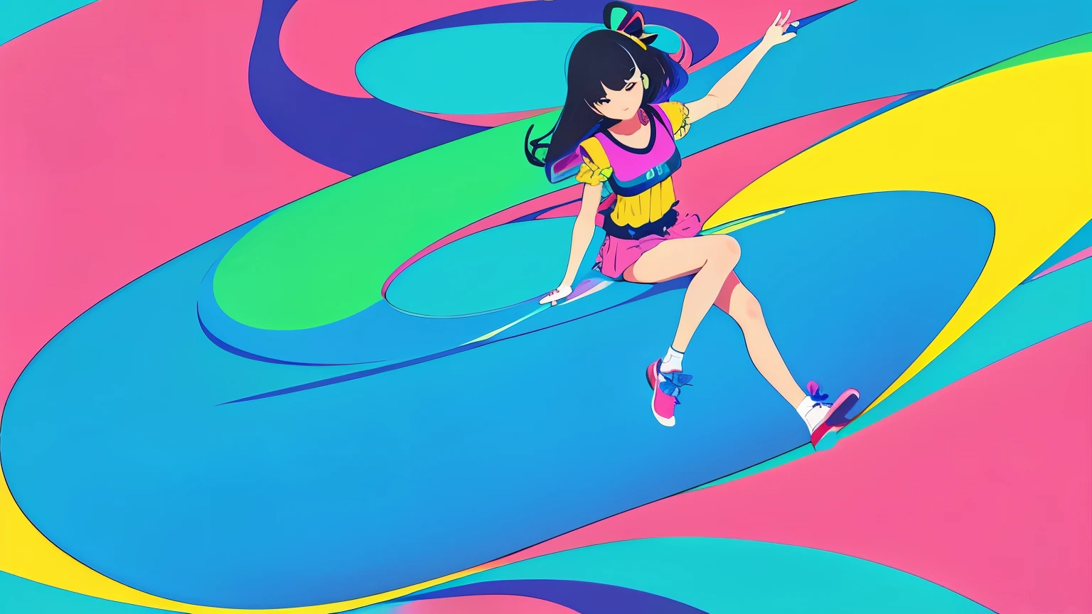 (Super detailed,ultra high resolution,detailed background),((2D)),((flat color)),((colorful)),((floating colorful water)),1 girl,alone,looking at the viewer,break Fashionable girl wearing modern urban clothes