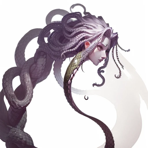 ((a strand Of Medusa Hair, cut-off snakes-hair, A serpents for hair)), MagicItem_v1, (colored splash white background)