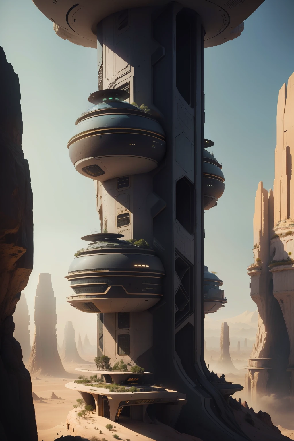 Futuristic masterpiece in the heart of the desert, a luxury residential beehive pod architecture design boasts an awe-inspiring view of an ancient epic clay tower. The black mecha, a cyber punk persona, observes this martian architecture from upstairs, balconies extending from the futuristic structure. Unravel the mysteries of this surreal landscape with intricate, detailed, and realistic instagram photos captured on an iPhone. Beeple and Jean Giraud's alien architecture unfolds before our eyes, where the futuristic church and futuristic tower come together as unique, trending designs on ArtStation.
Cave centric architecture styles come alive through the ingenious work