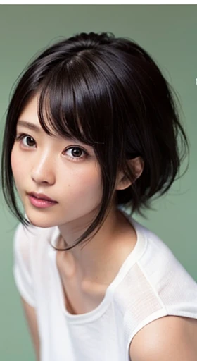 プールサイドで半透明の水色のナイキのビキニをきた横向きで乳房が上向きのblack hairshortcutのJapan人の細めスタイルの目の大きい色気のある高校生の美少女 Look straight ahead in the photo on your knees.。ID photo、Stand in the middle、white cutter shirt、Look at the photographer、Upper body、School Jersey、summer clothes、short sleeve、Japan、Japan語、shortcut、black eye、black hair、The face is straight、front photo、I、I can see the double teeth