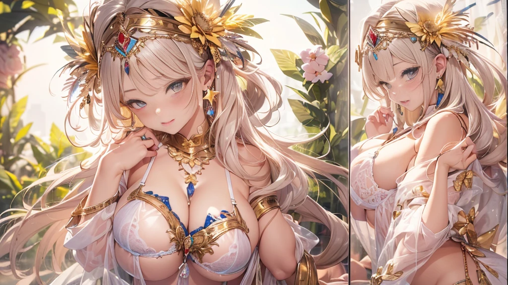 beautiful美しさ, 3D two-dimensional, rich, blonde, skirt, stockings, high heels, poison、star、star、(Highly detailed CG Unity 8K wallpaper),(masterpiece), (最high quality), (Super detailed), (best illustrations),(best shadow), (sharp eyeliner, eye shadow, fine eye:1.1), (超High resolution,realistic,最high quality,realistic),(8K,RAW photo,最high quality,マstarプル),mature woman、sensual curves、huge breasts、thighs、bubble、お尻のmasterpiece, 最high quality, Super detailed, full body shot, mature woman, beautiful mature woman, nightgown and underwear, enchanting smile, thick lips, Chubby lips, blush, looking at the viewer, provocative expression, beautiful髪型, cleavage, Plump、curvy hips、attractive face、sexy lingerie、an inviting gaze、Expression of emotions、Lewd underwear、(((erotic see-through lingerie set)))、Standing position、gorgeous accessories 、big breastsの女性, bare shoulders, golden hair, colored feather, metal ornaments, colored flowers, particle, light, (masterpiece, 最high quality, 最high quality, official art, beautiful and aesthetic:1.2), (1 girl:1.3), very detailed,(fractal art:1.1),(colorful:1.1)、(flowers:1.3),most detailed,(zentangle:1.2), (dynamic pose), (abstract background:1.3), (shiny skin), (lots of colors :1.4), ,(earrings:1.4), (feather:1.4),masterpiece, 最high quality, Super detailed, 30~40 years, full body shot, beautiful 、various hairstyles,gold headband,plump breasts,beautiful butt,greek clothing,Tulle covers the breasts,perfectly proportioned, detailed clothing details,marble,god statue,cinematic lighting, film grain, Fuji color, 8K, masterpiece, Super detailed, high detail, high quality, High resolution,(((NSFW:1.2)))、exposed chest、Openwork decoration,(((see through dress)))、(((解剖学的に正しいbody))) , 最high quality, Super detailed, (((Lewd underwear)))、raise your butt, from below, (((R-18)))、Hakari、thighs, big breasts, Are standing, cowboy shot, blush, (((1 girl))), (masterpiece:1.3), (High resolution), (8K), (very detailed), perfect face, Nice eye and face, (((最high quality))), (Super detailed), detailed face and eye, (alone), High resolution、beautifuleye,(((sexy pose)))、(((整ったbig breasts)))、((beautiful eye))、luxury、(((超High resolution)))、(((detailed description)))、(((ぽっちゃりbody型)))、(((解剖学的構造に一致したbodyの部位)))、beautiful長いまつ毛、バランスのとれたbody型、2Book Arm、2 legs、Just the right size for your legs and arms、Fishnet tights、glamorous、(((Clear white and black eye)))、lipstick、Sparkling、(Undistorted face, eye, body)、jewelry、gem、(長くカールしたbeautifulまつ毛)、(((バランス良いbeautiful胸)))、(Transparent, exquisite skin:1.2)