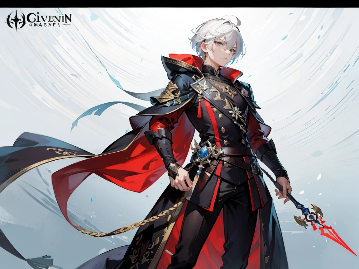((Masterpiece, Highest quality)), Male, boy, Detailed face, character design sheet, full bodyesbian, Full of details, frontal body view, back body view, Highly detailed, Depth, Many parts, Muscle boy with white hair,handsome man, assassin outfit black cloak, holding two small dagger, dual-dagger, Genshin Impact, man tall