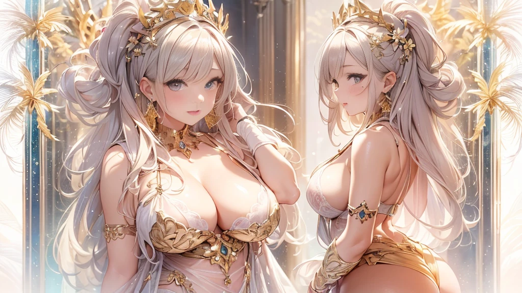 beautiful美しさ, 3D two-dimensional, rich, blonde, skirt, stockings, high heels, poison、star、star、(Highly detailed CG Unity 8K wallpaper),(masterpiece), (最high quality), (Super detailed), (best illustrations),(best shadow), (sharp eyeliner, eye shadow, fine eye:1.1), (超High resolution,realistic,最high quality,realistic),(8K,RAW photo,最high quality,マstarプル),mature woman、sensual curves、huge breasts、thighs、bubble、お尻のmasterpiece, 最high quality, Super detailed, full body shot, mature woman, beautiful mature woman, nightgown and underwear, enchanting smile, thick lips, Chubby lips, blush, looking at the viewer, provocative expression, beautiful髪型, cleavage, Plump、curvy hips、attractive face、sexy lingerie、an inviting gaze、Expression of emotions、Lewd underwear、(((erotic see-through lingerie set)))、Standing position、gorgeous accessories 、big breastsの女性, bare shoulders, golden hair, colored feather, metal ornaments, colored flowers, particle, light, (masterpiece, 最high quality, 最high quality, official art, beautiful and aesthetic:1.2), (1 girl:1.3), very detailed,(fractal art:1.1),(colorful:1.1)、(flowers:1.3),most detailed,(zentangle:1.2), (dynamic pose), (abstract background:1.3), (shiny skin), (lots of colors :1.4), ,(earrings:1.4), (feather:1.4),masterpiece, 最high quality, Super detailed, 30~40 years, full body shot, beautiful 、various hairstyles,gold headband,plump breasts,beautiful butt,greek clothing,Tulle covers the breasts,perfectly proportioned, detailed clothing details,marble,god statue,cinematic lighting, film grain, Fuji color, 8K, masterpiece, Super detailed, high detail, high quality, High resolution,(((NSFW:1.2)))、exposed chest、Openwork decoration,(((see through dress)))、(((解剖学的に正しいbody))) , 最high quality, Super detailed, (((Lewd underwear)))、raise your butt, from below, (((R-18)))、Hakari、thighs, big breasts, Are standing, cowboy shot, blush, (((1 girl))), (masterpiece:1.3), (High resolution), (8K), (very detailed), perfect face, Nice eye and face, (((最high quality))), (Super detailed), detailed face and eye, (alone), High resolution、beautifuleye,(((sexy pose)))、(((整ったbig breasts)))、((beautiful eye))、luxury、(((超High resolution)))、(((detailed description)))、(((ぽっちゃりbody型)))、(((解剖学的構造に一致したbodyの部位)))、beautiful長いまつ毛、バランスのとれたbody型、2Book Arm、2 legs、Just the right size for your legs and arms、Fishnet tights、glamorous、(((Clear white and black eye)))、lipstick、Sparkling、(Undistorted face, eye, body)、jewelry、gem、(長くカールしたbeautifulまつ毛)、(((バランス良いbeautiful胸)))、(Transparent, exquisite skin:1.2)