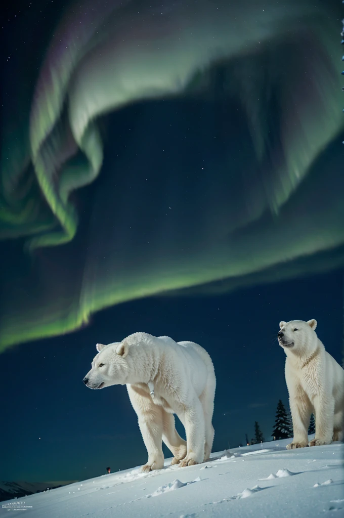 winter. Polar Night. northern lights. White bears.