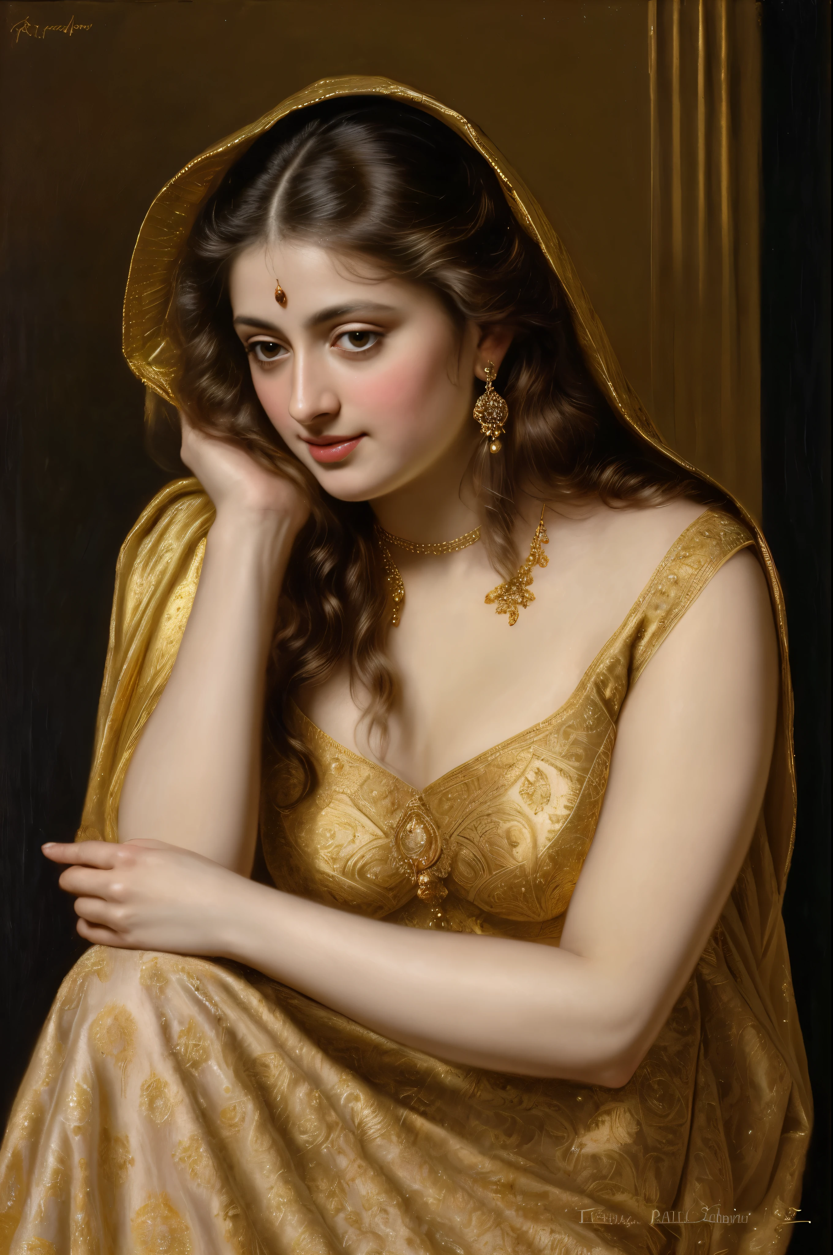 Best quality, highly detailed, masterpiece, Indian princess, Rajkanya, royal clothes, Masterpiece, extremely gorgeous woman, matchless Beauty, portrait, Peter Paul Rubens style, Woman, off shoulder bandeau crop blouse, middle ages, classicism, andrey atroshenko style, painting, long hair, styled hair, traditional media, realistic, figurative, fine art, detailed Art, oil on canvas, HDR, 8K, original character, high resolution, high detail, focus on the face, intricate, flawless, fluffy hair, Peter Paul Rubens style, By Peter Paul Rubens, sharp picture, avoid crown or mukut in picture,