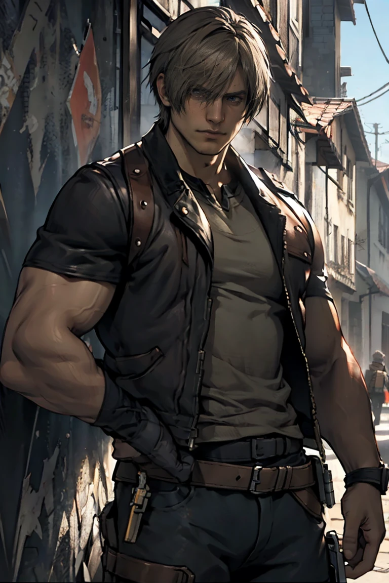 Leon s Kennedy holds an urban RPG. 
