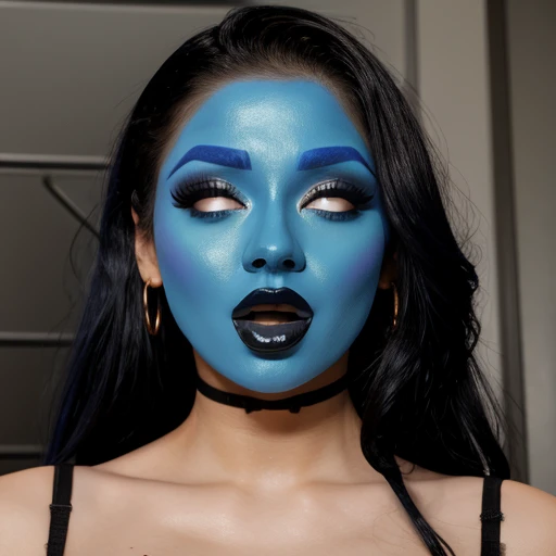Women,blue face makeup, mouth open ,black lips, sexy