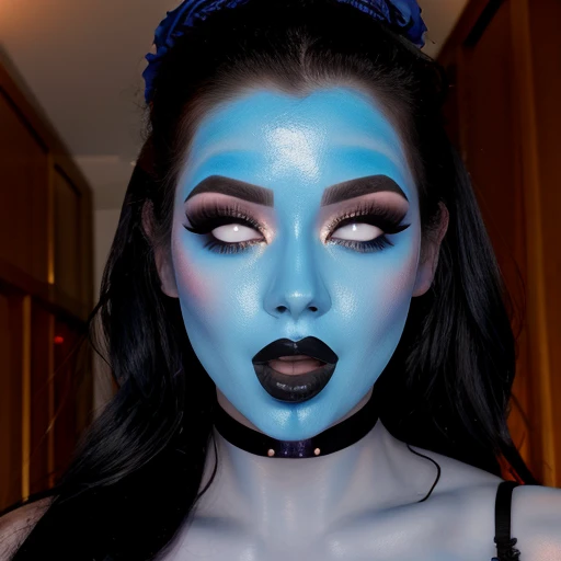 Women,blue face makeup, mouth open ,black lips, sexy