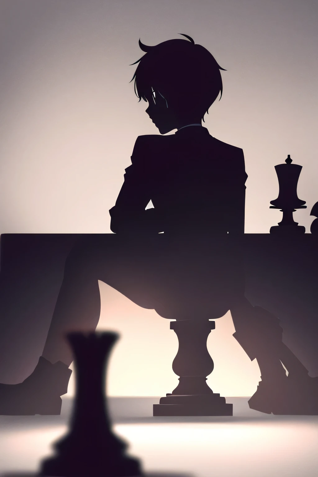 Silhouette of businessman push pawn chess piece to checkmate the king with falling down black and white