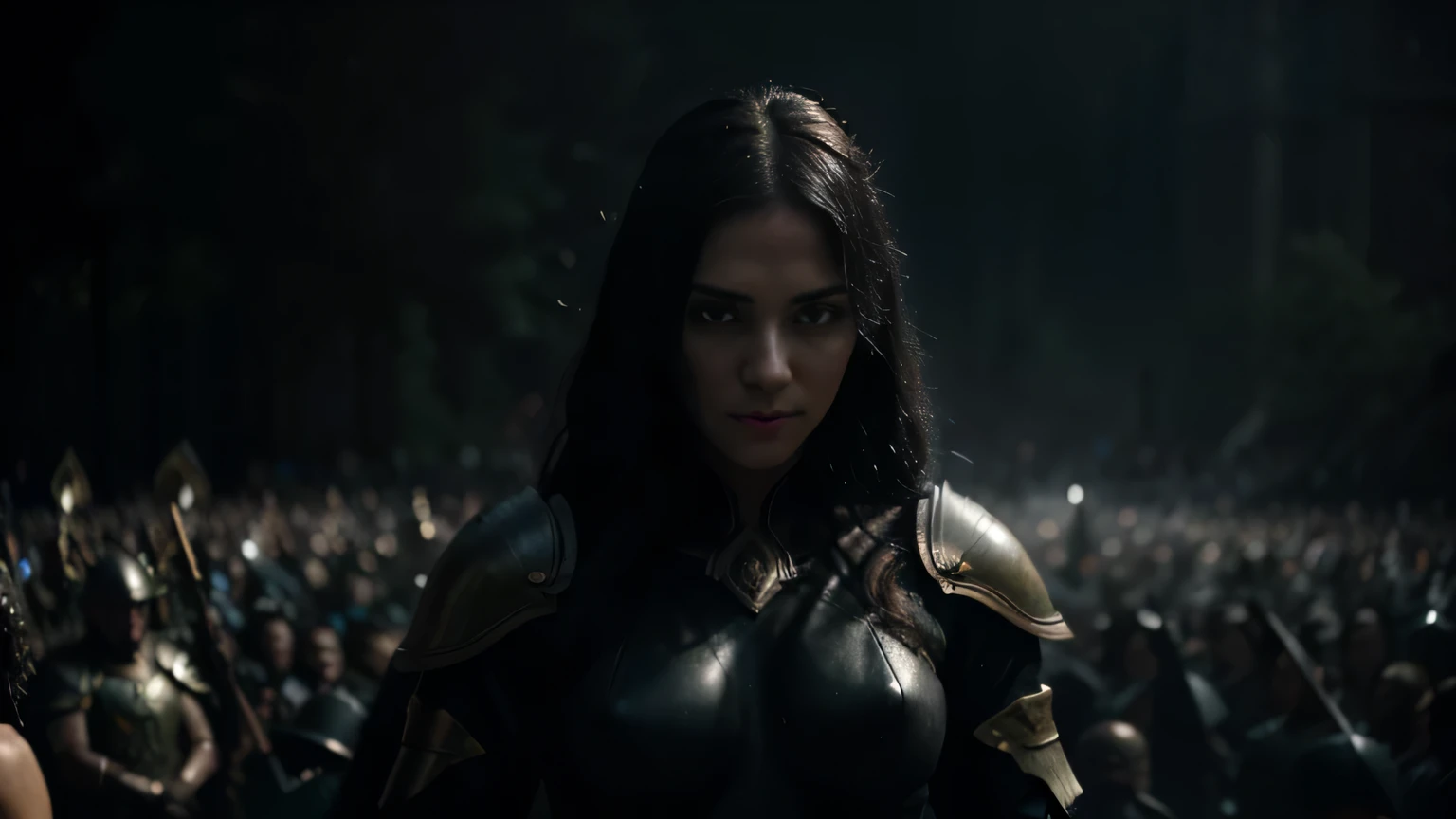 The climax battle with flashes of light and shadows, battle, fight, a lot of people, many people, war, fantasy style, cinematic, detailed, 8k, sharp focus, dark fantasy style, at evening during rain, beautiful and aesthetic, photography, cinematic, 8k, high detailed, hyper detail eyes,