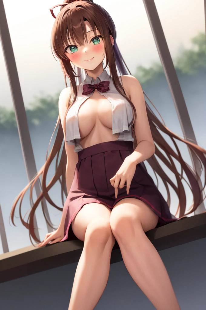 masterpiece, highest quality, 1girl kirasaka sayaka high ponytail hair ribbon ,BREAK medium breasts, cross your legs, sit, look at the viewer, hot spring, stone, night, blush, smile, sit BREAK medium breasts, cross your legs, sit, look at the viewer, hot spring, stone, night, blush,,Towel on the body,naked,