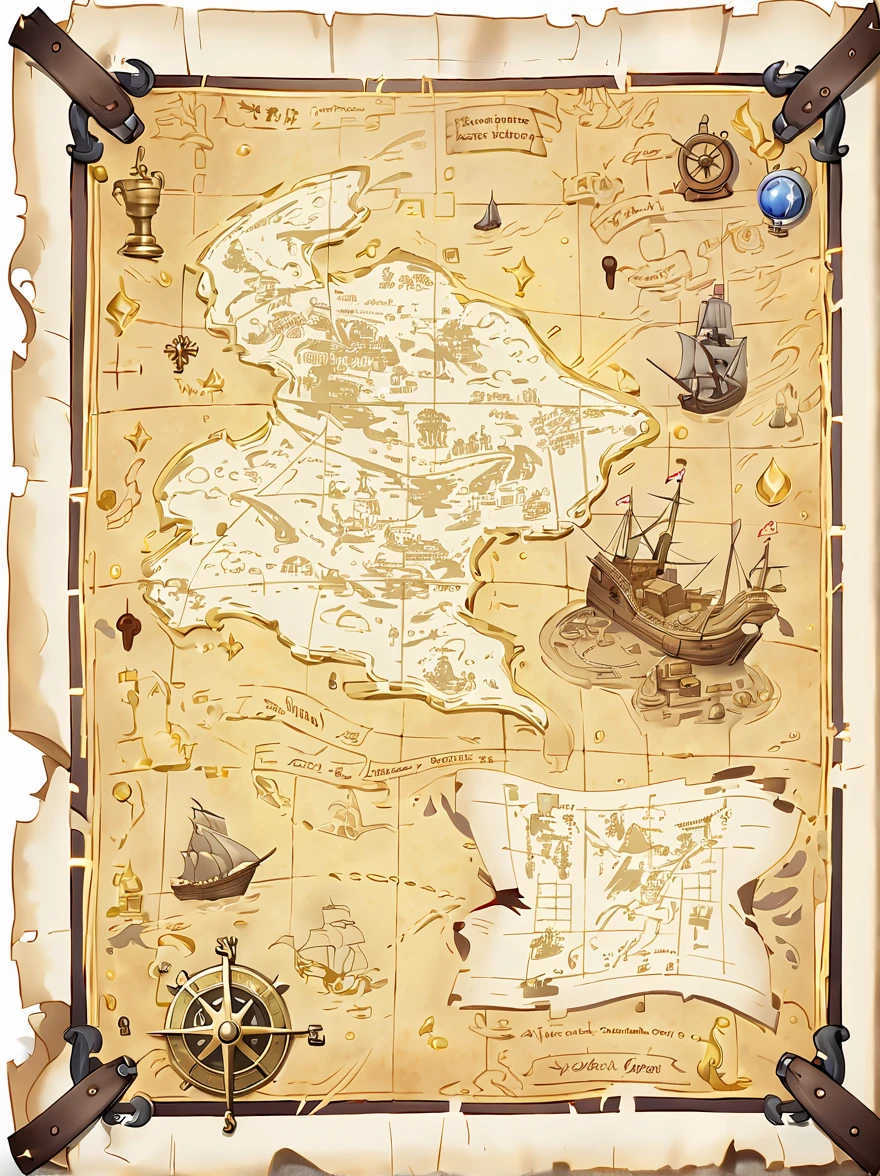 (奇怪的Treasure map:1.5)，Treasure map，((Treasure map from Raiders of the Lost Ark))，((map made of parchment:1.6))，(Treasure map)，Medieval map，unfinished edges，aged paper，Frayed edges，Yellowed and torn paper，hole in paper、Nautical symbols、intricate details、Cartographic、Detailed parchment map、Complex lines，best quality，8k，high resolution，masterpiece，Super detailed，UHD，Super fine，Physically based rendering，Extreme detailed description，major