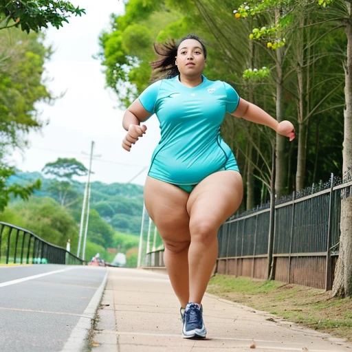 A beautiful Malay, natural breast size , curvy, thicc, wearing sports outfit, strong legs, running in action, jogging in action, outdoor. Hyper realistic, candid shot, real photo, hyper fidelity, perfect anatomy, natural skin color, wide angle, sharp focus