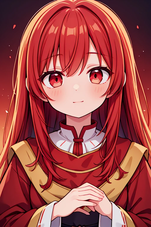 (best quality,high-res,ultra-detailed),red-haired ,red eyes,peasant clothing,happy,,portrait style,warm color tone,soft lighting