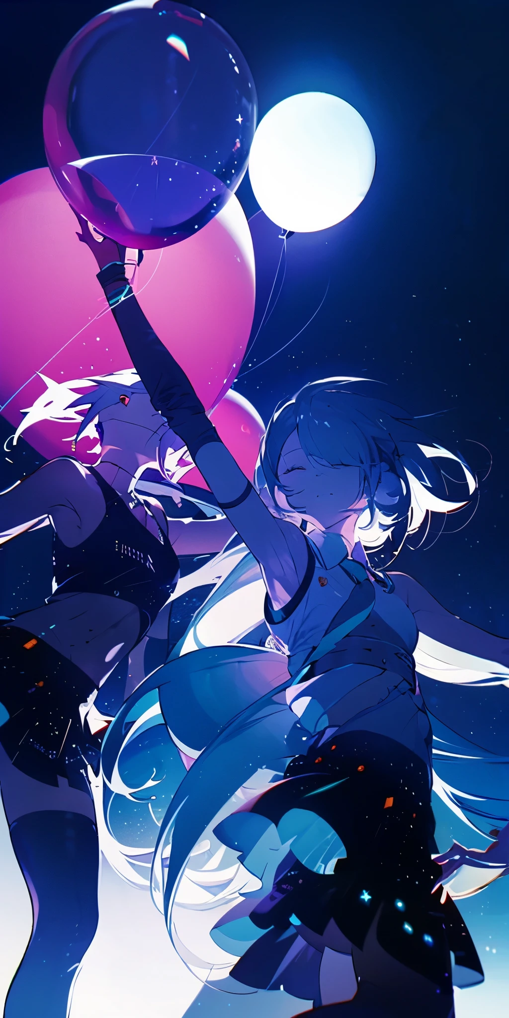 (Masterpiece:1.2, high quality), (pixiv:1.4),Volumetric Lighting, backlight, night, singer, balloon, on the stage