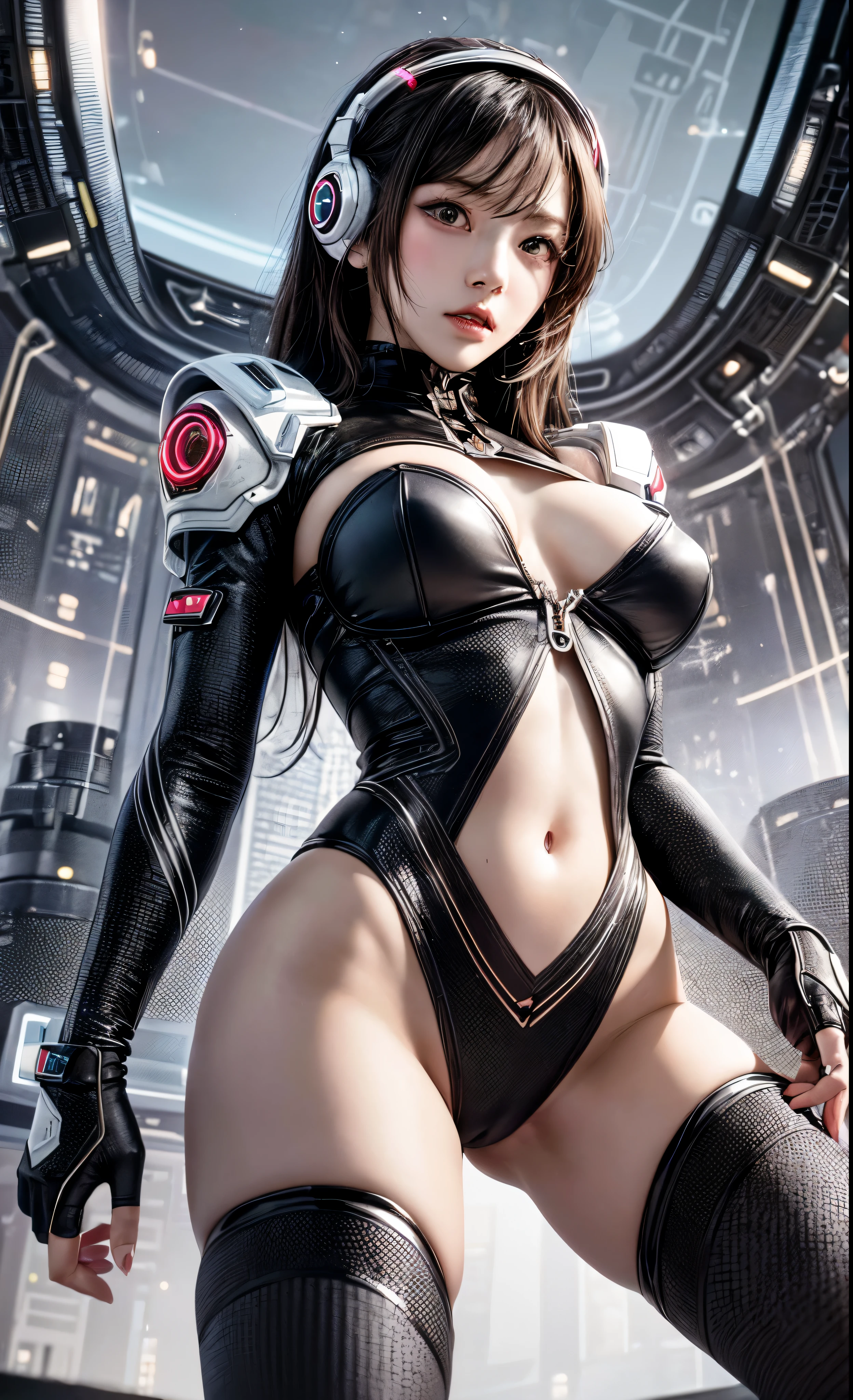 delicate face, 20 year old KPOP idol {cyborg} girl, (carbon fiber cyborg body), carbon fiber body, {{angled bob}}, (big breasts:1.15), (mechanical joint), bangs, attractive curves, Central of the bone disc, seaside, standing posture, beach, glowing skin, ((Pafia Leola)), (High leg, spread your legs, camel toe, camel toe, vulva shaped:1.25), (cyber punk, SF:1.2), [[[shining neon]]], (Upper body:1.15), (8K, RAW photo, highest quality, masterpiece: 1.45), (NSFW:1.15)