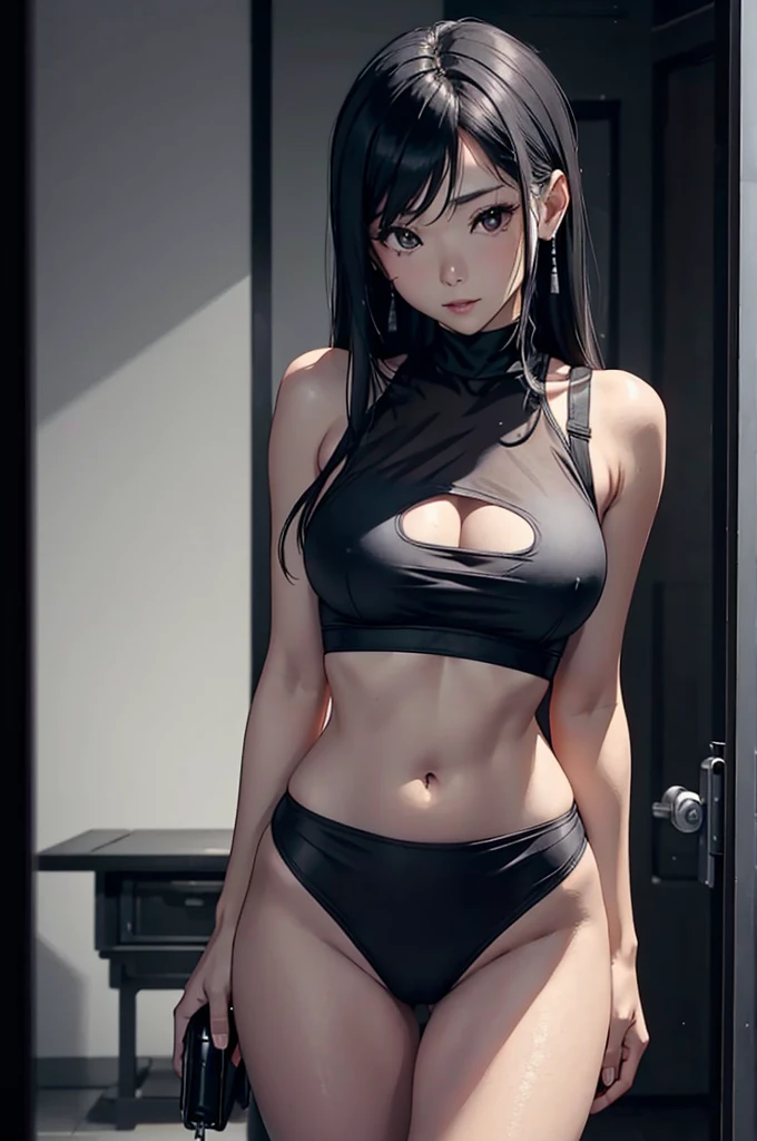 araffed asian woman in a black transparent swimsuit posing for a picture, tight black tanktop, 奈良美智, black transparent top, tifa, open waist - shot, deayami kojima, thin black lingerie, tifa lockhart, guweiz, 2b, 2 b, sexy body, photorealistic perfect body