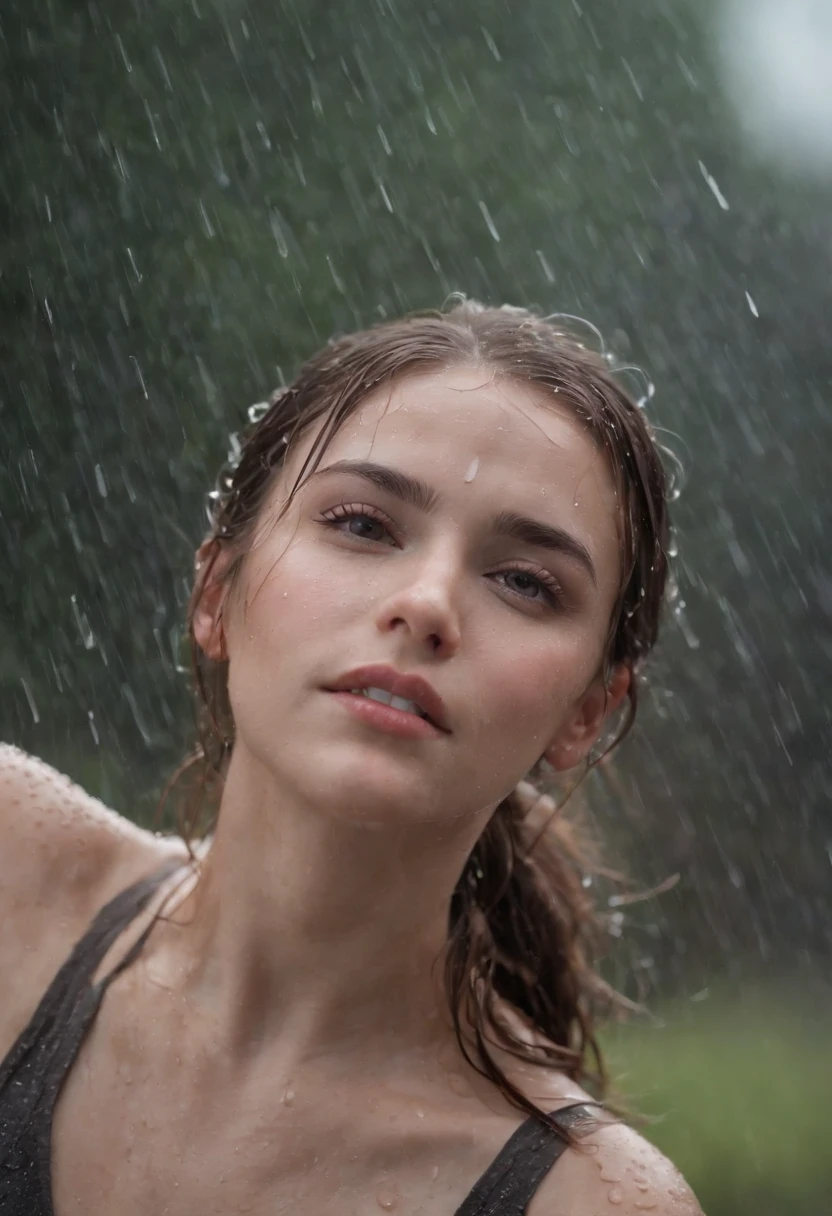 woman stands outside in the rain, shimmering skin, finest luxury, reflecting rain light on her, (she's soaking wet from the pouring rain, standing outside in open next to street light)), most beautiful woman on earth, (her hair is (dripping wet:1.2), she glistens with natural light glow, radiant skin) , long wet hair, (her summer dress soaked), a stunning American woman, Her skin is wet,, she smiles, outside, (relaxed , happy and refreshed)), (hyper-detailed wet dress, fabric, (rain drops visible in air, backlit)), (highest quality fabric texture), lush wet clothes with accent highlights, film quality, rain drops in air, splashing behind, puddles(ultra-realistic , rainy sky, atmosphere ,soft accent light, gorgeous Rembrandt style lighting, (Rembrandt patch)), (highest quality wet fabric texture), matte dress fabrics, Her wet drenched hair, ultra-realistic, adorned with long lashes, the color of fireflies, a world of passion. Finely detailed,(Fine-grained), (highest detail skin texture peach-fuzz earlobe realistic, water droplets) ○○ res – ultra high high resolution , very high texture (water highlights resolution), Photorealistic hands and fingers – (photorealistic beautiful 4k) , 8K,extreme detail, close and intimate, she looks to camera, teasing, Her perfectly sculpted lips, lifelike, highly real natural lips. she is a, Vermeer, a work of art, enticing. indulge in desire.solo woman, (highest quality fabric texture), light hair, every detail,Fine facial features, Masterpiece – Masterpiece ○○ quality – (Highest Quality) ,Leica film, High quality ○○ detailed – ○○ details ultra detailed(Ultra-fine ), Photorealistic, Extremely detailed(Extremely detailed) , Finely detailed, (highest detail water drops realistic)○○ res – ○○ resolution ultra high res(A high resolution)