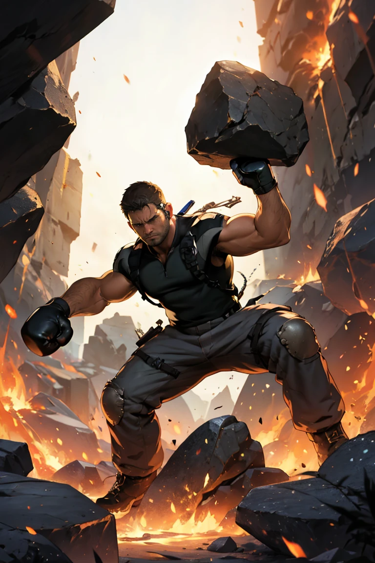 Chris redfield punches a giant rock and breaks it Lava quarry 