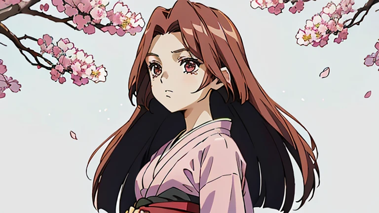 black hair、Long-haired long、Large background of cherry blossoms、kimono、