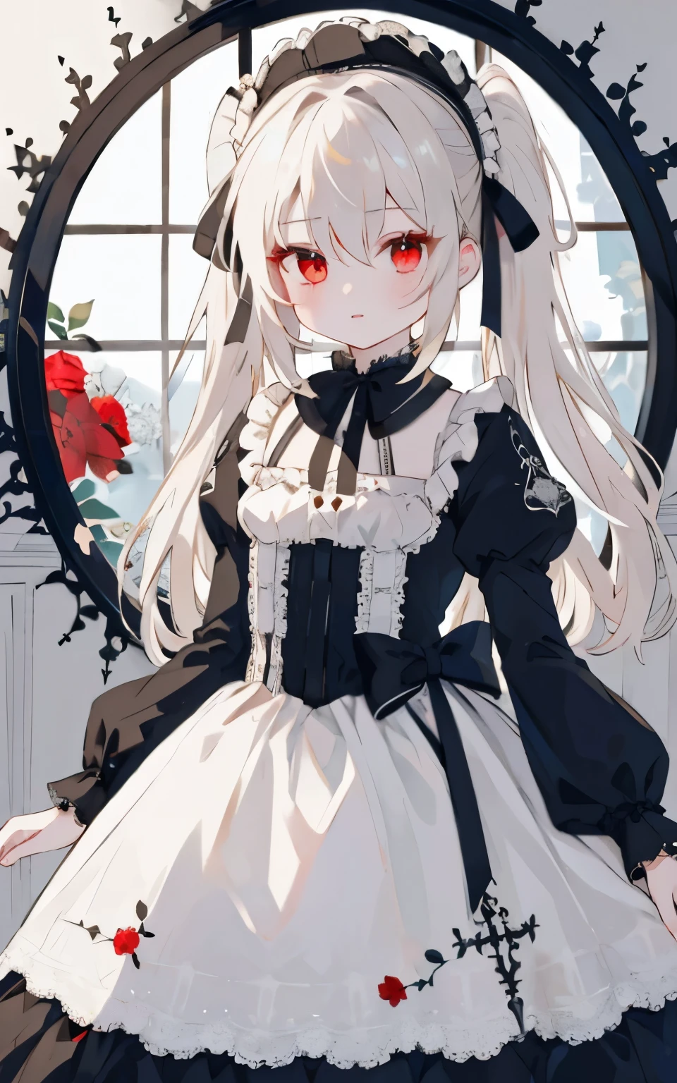 masterpiece, top-quality, masterpiece, top-quality,ighly detailed,{top-quality}, {{masterpiece}}, {hight resolution},original, {extremely delicate and beautiful},masterpiece, top-quality,ighly detailed,{top-quality}, ((((ta)))), frilld、Evil Flower{hight resolution}, Very detailed 8k wallpaper, 1girl in, red eyes,
(Low Gothic:1.24)、