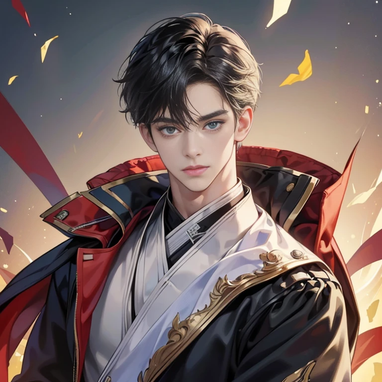 (In 8K、highest quality、masterpiece:1.2)、1 boy、Thin macho、beautiful eyes、good looking、upper body