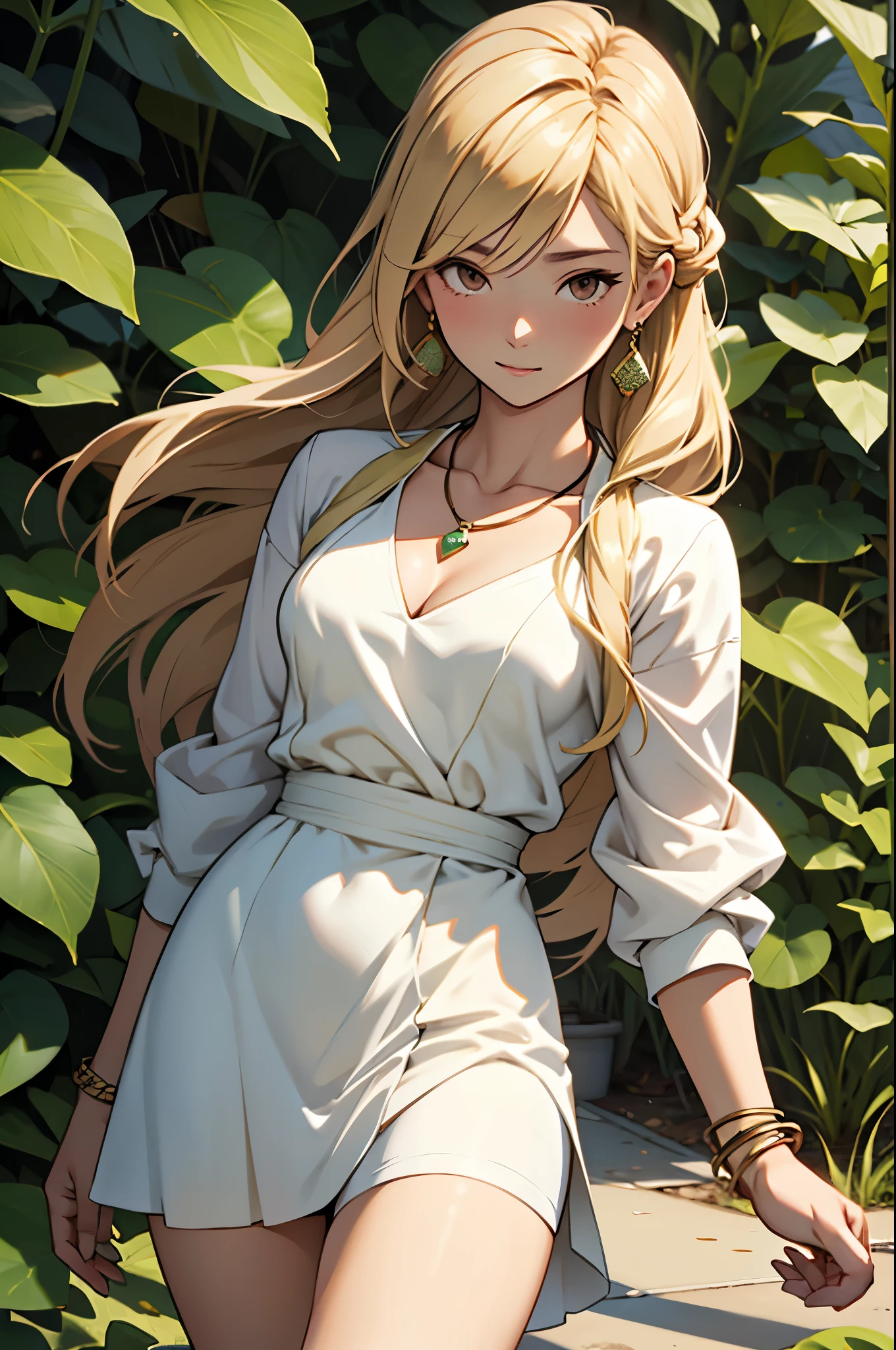 Appearance: Haruka is a young girl with long blonde hair and brown eyes.. She is not tall, but has a slender and graceful figure. Her face expresses kindness and warmth.
Cloth: She prefers to wear bright and feminine outfits - dresses, skirts, blouses. She also likes to wear jewelry - earrings, necklaces, bracelets.
Ability: Haruka has the ability to control plants. She can summon plants from the ground and use them in battle.
Nature: She is kind, responsive and caring. She is always ready to help others and donates her time and effort, to help those, who's in trouble. She is also very wise and mature for her age, and her advice is always appreciated by her friends. But when it comes to protecting your loved ones, she becomes strong and determined.
