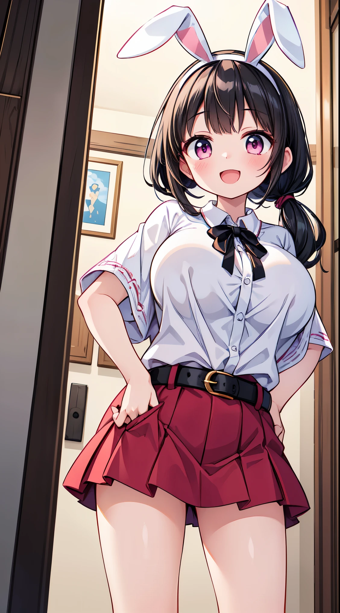 (super fine illustration:1.2),(masterpiece, 8k), (best quality, high quality:1.4), perfect anatomy, hyper detailed, ultra detailed,masterpiece background,beautiful detailed background, v8k wallpaper,perfect design,award-winning art,atmospheric, BREAK, 1 beautiful girl, (horny girl, cute, full of energy),(Cute:1.5),(Chibi:0.6),(kawaii:1.5),(change:0.5),BREAK,( girl), colorful, highest details, BREAK, (Huge breasts: 1.35), (black hair:1.75), (Side Ponytail,medium-Long hair: 1. 2), (pink eyes, long eyelashes, Double eyelids: 1. 2), (white bunny ears headband:1.2),gleaming skin,Clear skin, Beautiful skin, Shy skin,(best quality face),(Top quality glowing eyes),(The best smile,:D:1.45), nose blush,BREAK squatting, hands in pocket, close-up thighs,
Tejano Ranchera Fusion,
Embroidered blouse featuring bright floral patterns,
Denim skirt with embroidered details for a modern twist,
Playful mix of traditional and contemporary elements,
Classic cowboy boots with decorative stitching,
Silver concho belt as a statement accessory,
Layered silver jewelry for a ranchera vibe,
Sun-kissed makeup with warm tones,
Loose waves or natural hairstyles for a relaxed look,
Serape or poncho as an additional layer for cooler evenings, BREAK indoors, living room, BREAK,wakame,wakame,wakame,(from below,cowboy shot:1.5) , hanging breasts, nose blush, heavy breathing, steam, ((:o):1.2) BREAK,(Blurry background:1.3),(absurderes, hight resolution, Super Detail Art),cel shading,Clear Color, Lonely optical effect, Beautiful pictures, Bright glow, mystic atmosphere,(Close-up of girl:0.8), Mystical light particle effect,manga influence, clean line drawings