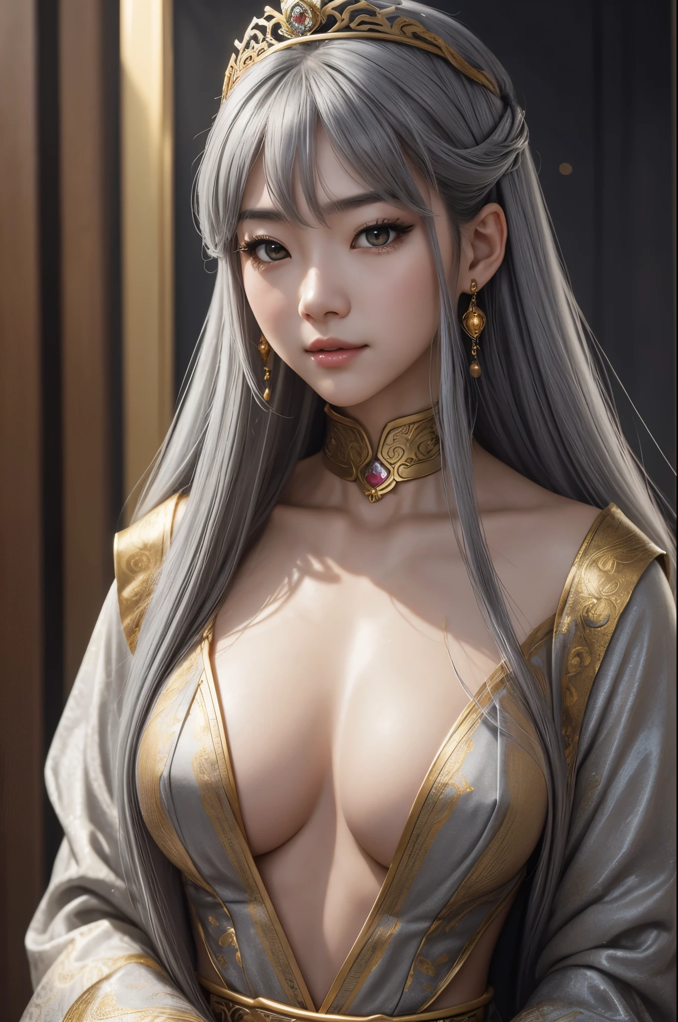 8K,small breasts,gray long hair,黒と金のsexyな衣装を着た女神のClose-up, beautiful fantasy empress, ((beautiful fantasy empress)), small breasted gray haired welcome. very high detail, extremely detailed ,up to the model | types of bacteria, trending on cgstation, Chenwei Pan On Art Station, Leo gorgeous gray haired beautiful gray haired,Super high resolution,超realistic skin,beautiful expression,fantasy art,laughter(Like the real thing),gray long hair,small breasted ,straight hair,golden eyes,超sexy,rich colors, Backlight, cinematic lighting, film grain, born, 50mm lens, Nikon D850,realistic skin,golden eyes,sexy,sexyなポーズ,Close-up,