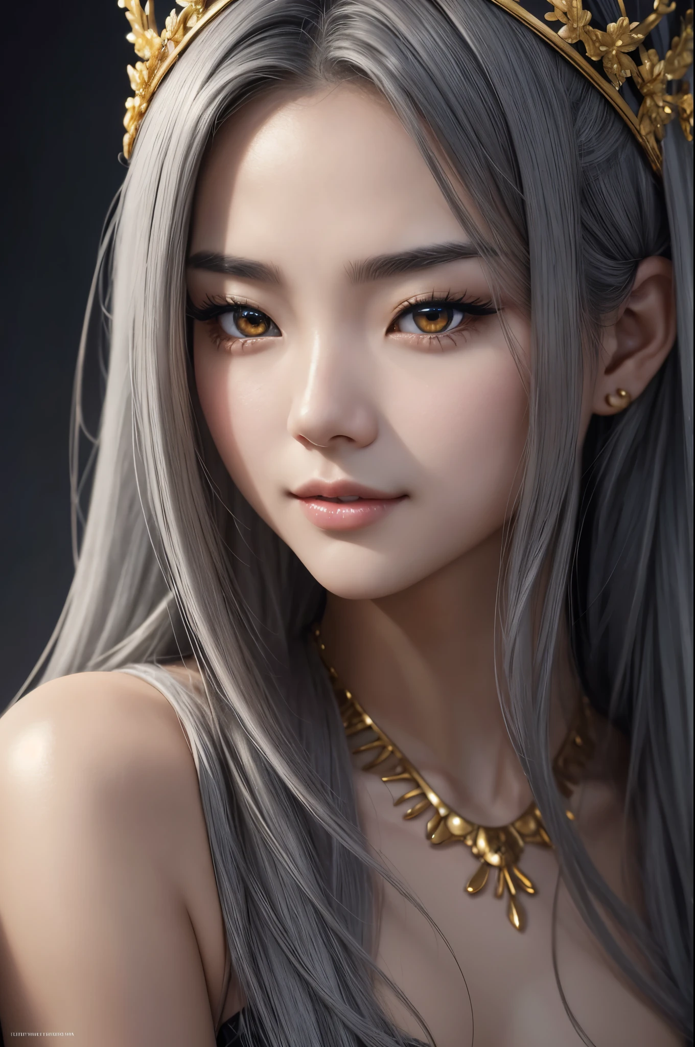 8K,small breasts,gray long hair,黒と金のsexyな衣装を着た女神のClose-up,Super beautiful(like the real thing), beautiful fantasy empress, ((beautiful fantasy empress)), small breasted gray haired welcome. very high detail, extremely detailed ,up to the model | types of bacteria, trending on cgstation, Chenwei Pan On Art Station, Leo gorgeous gray haired beautiful gray haired,Super high resolution,超realistic skin,beautiful expression,fantasy art,laughter(Like the real thing),gray long hair,small breasted ,straight hair,golden eyes,超sexy,rich colors, Backlight, cinematic lighting, film grain, born, 50mm lens, Nikon D850,realistic skin,golden eyes,sexy,sexyなポーズ,Close-up,