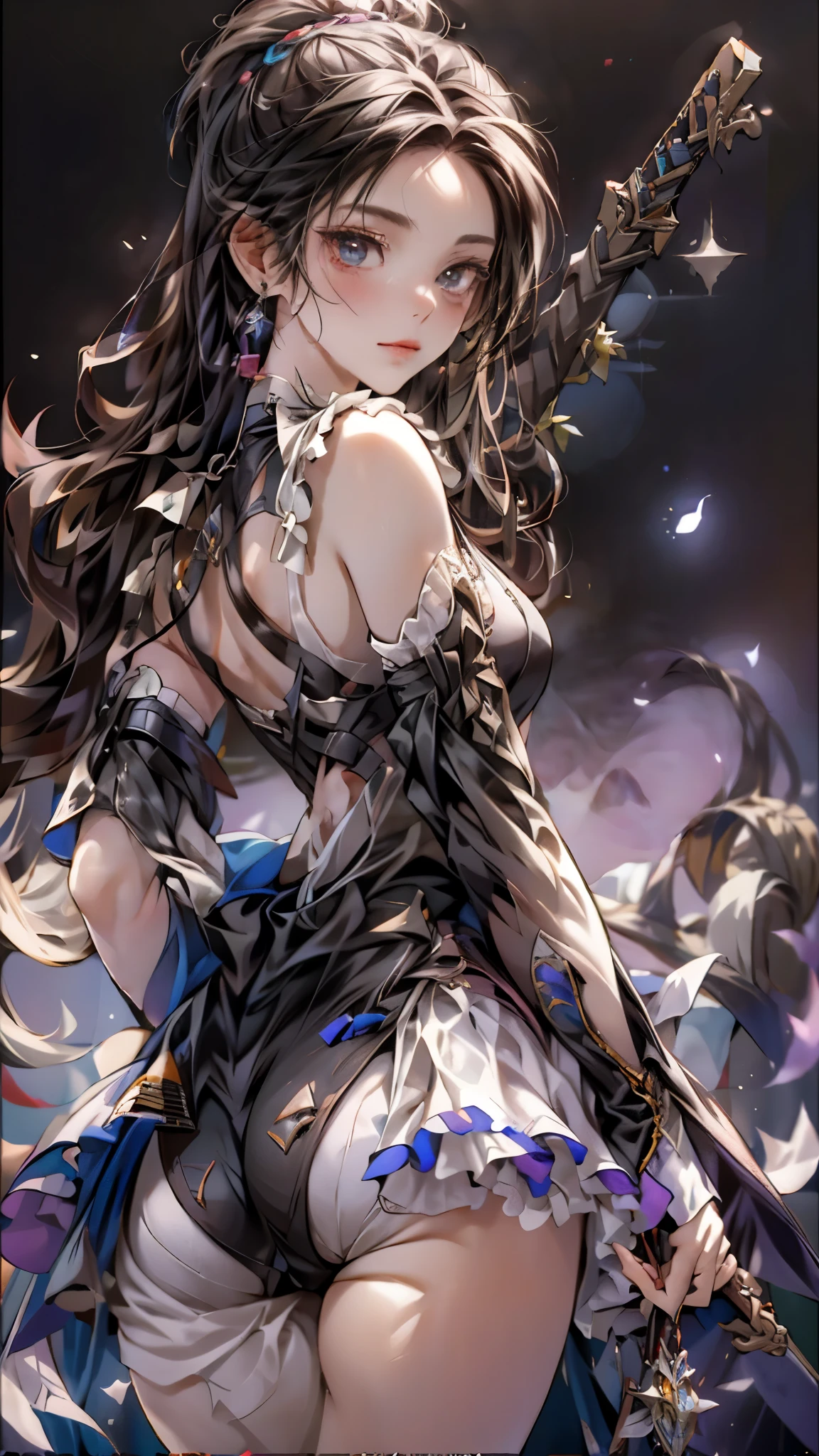 ((highest quality)), ((masterpiece)), (detailed:1.4), 。.。.。.3D, beautiful cyberpunk woman image,nffsw(high dynamic range),ray tracing,NVIDIA RTX,super resolution,unreal 5,Scattered beneath the surface,PBR texturing,post processing,anisotropic filtering,Depth of bounds written,maximum clarity and sharpness,multilayer texture,Albedo and specular maps,surface shading,Accurate simulation of light-matter interactions,perfect proportions,octane rendering,two-tone lighting,wide aperture,Low ISO、White balance、Rule of thirds、8K students、((Holding a sword in your hand))(((Look back and look back)))