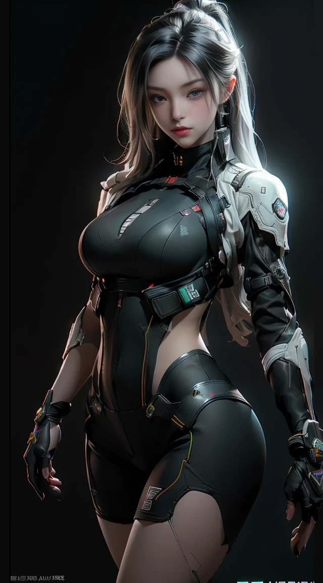 ((Best Quality)), ((Masterpiece)), (Detailed:1.4), 3d, The image of a beautiful cyberpunk woman, Huge-breasts, HDR (High Dynamic Range),Ray Tracing,NVIDIA RTX,extra high resolution,Unreal 5,sub-surface Scattering,PBR Texturing,postprocessed,Anisotropic filtering,Depth of field,Maximum clarity and sharpness,Multi-layer Textures,Albedo and specular maps,Surface shading,Accurate Light-Material Interaction Simulation,Perfectly proportioned,Octane Render,duotone lighting,Wide aperture,Low ISO,White balance,the rule of thirds,8K RAW,