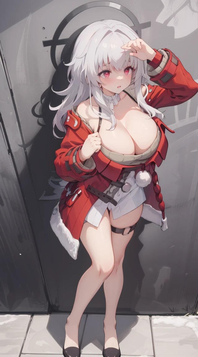 girl, full body, from head to toe, random movement, random pose, (Huge_Breasts:1.3),

klara,1girl,white hair,long hair,red eyes,red coat,white shirt,long sleeves, dress,thigh strap,

 a sexy cartoon girl with very large breasts,